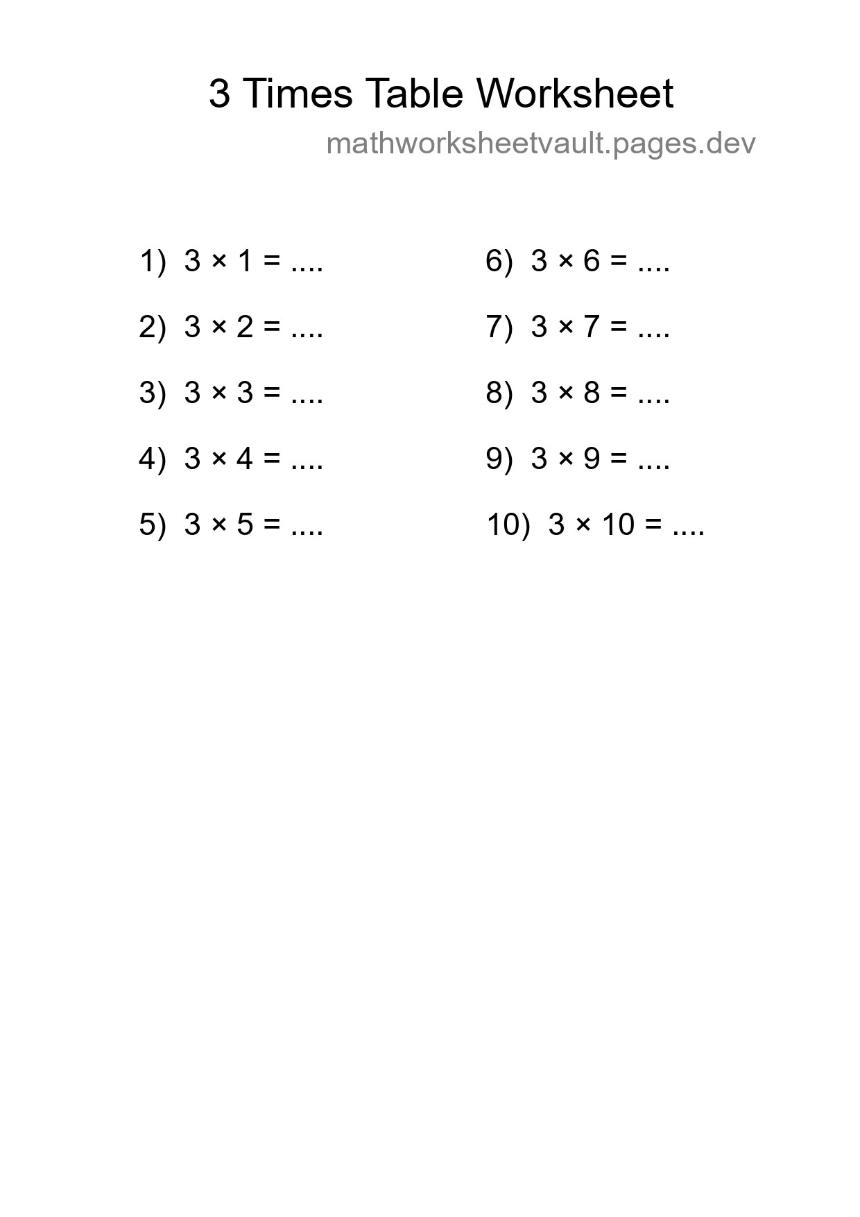 3 Times Table Worksheet For Grade 2 With Answers - Part 9