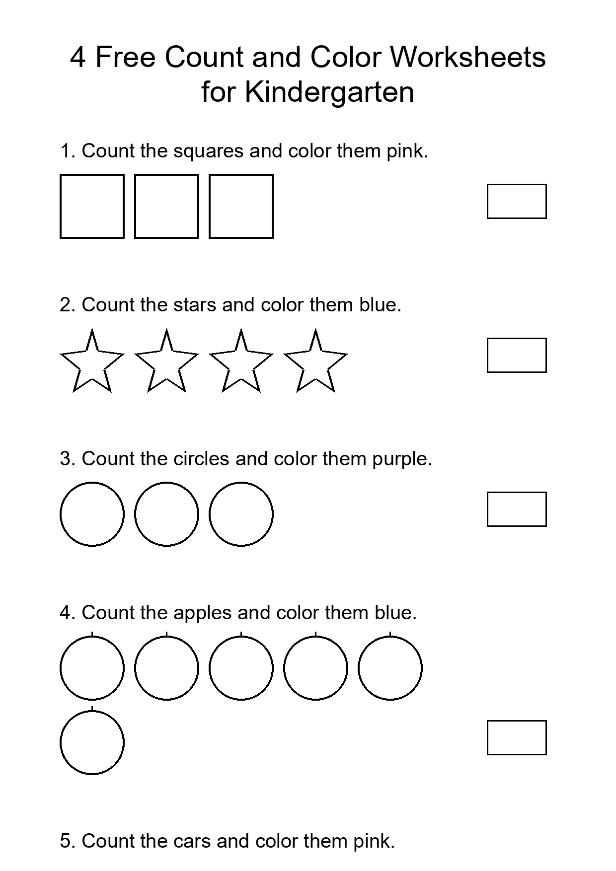 4 Free Count and Color Worksheets for Kindergarten