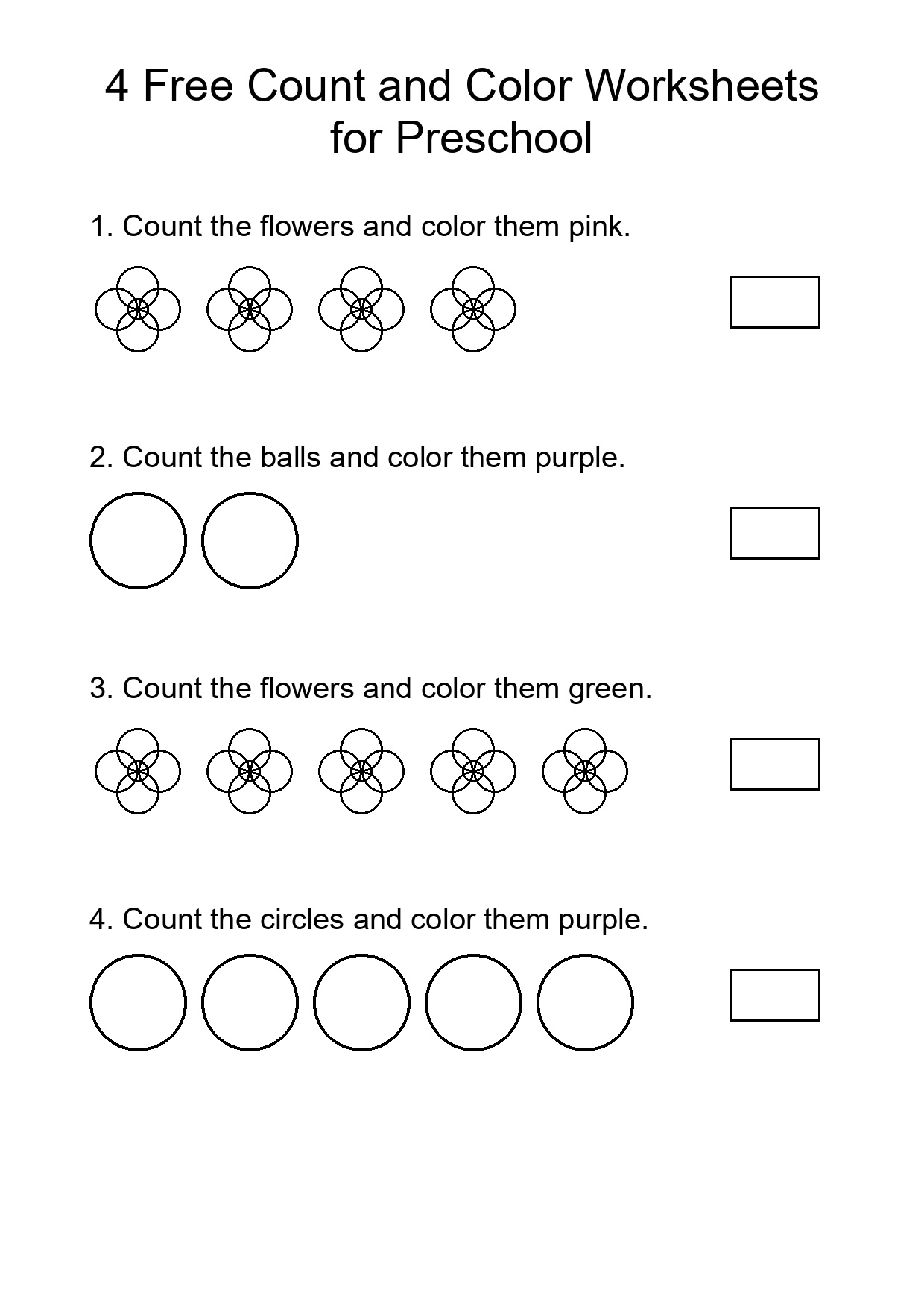 4 Free Count and Color Worksheets for Preschool