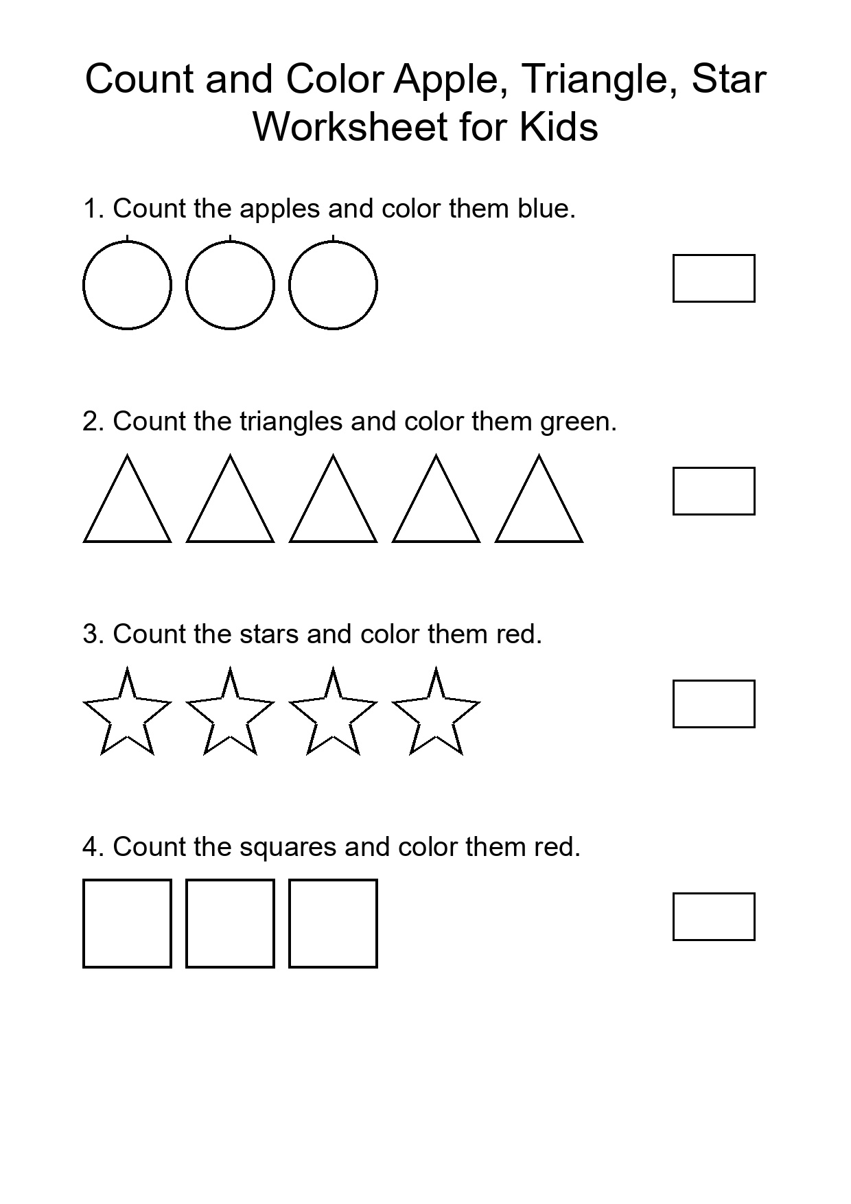 Count and Color Apple, Triangle, Star Worksheet for Kids