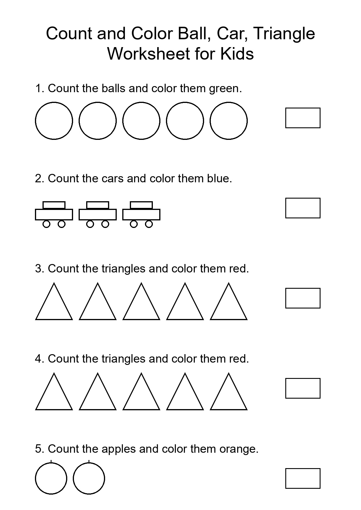 Count and Color Ball, Car, Triangle Worksheet for Kids