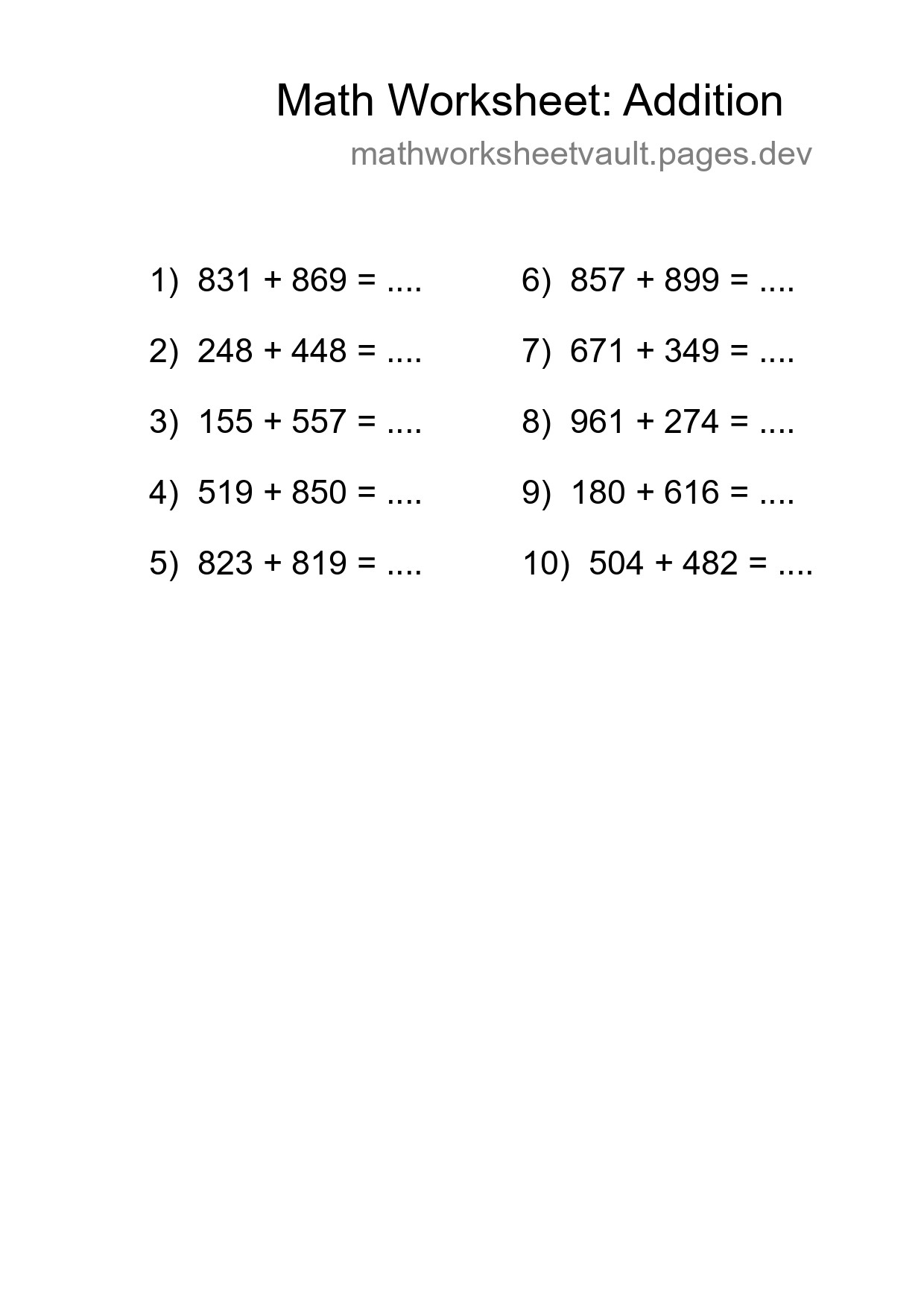 Free 10 Addition Math Worksheet For Grade 5 - Part 241