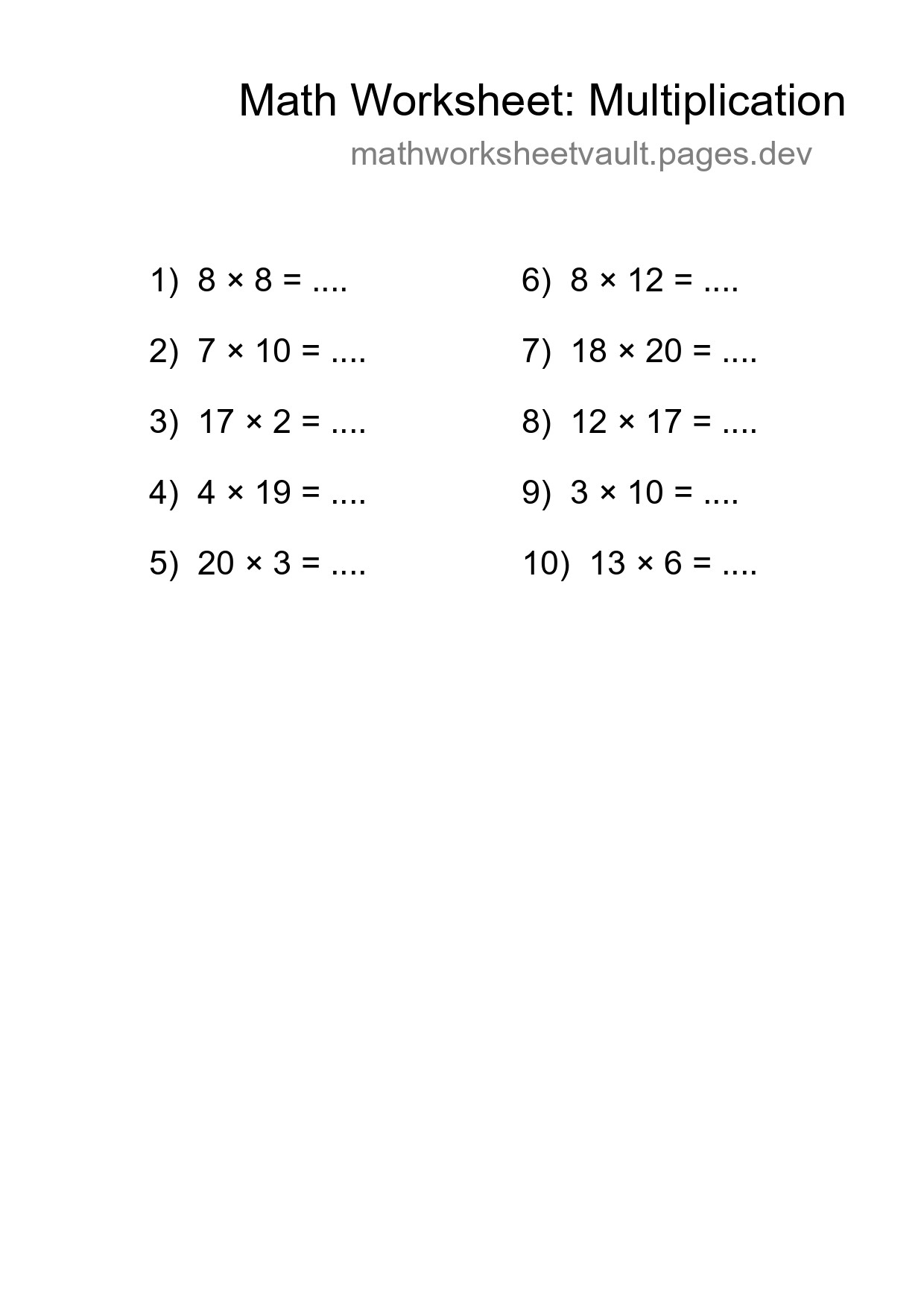 Free 10 Multiplication Math Worksheet For Grade 2 - Part 157