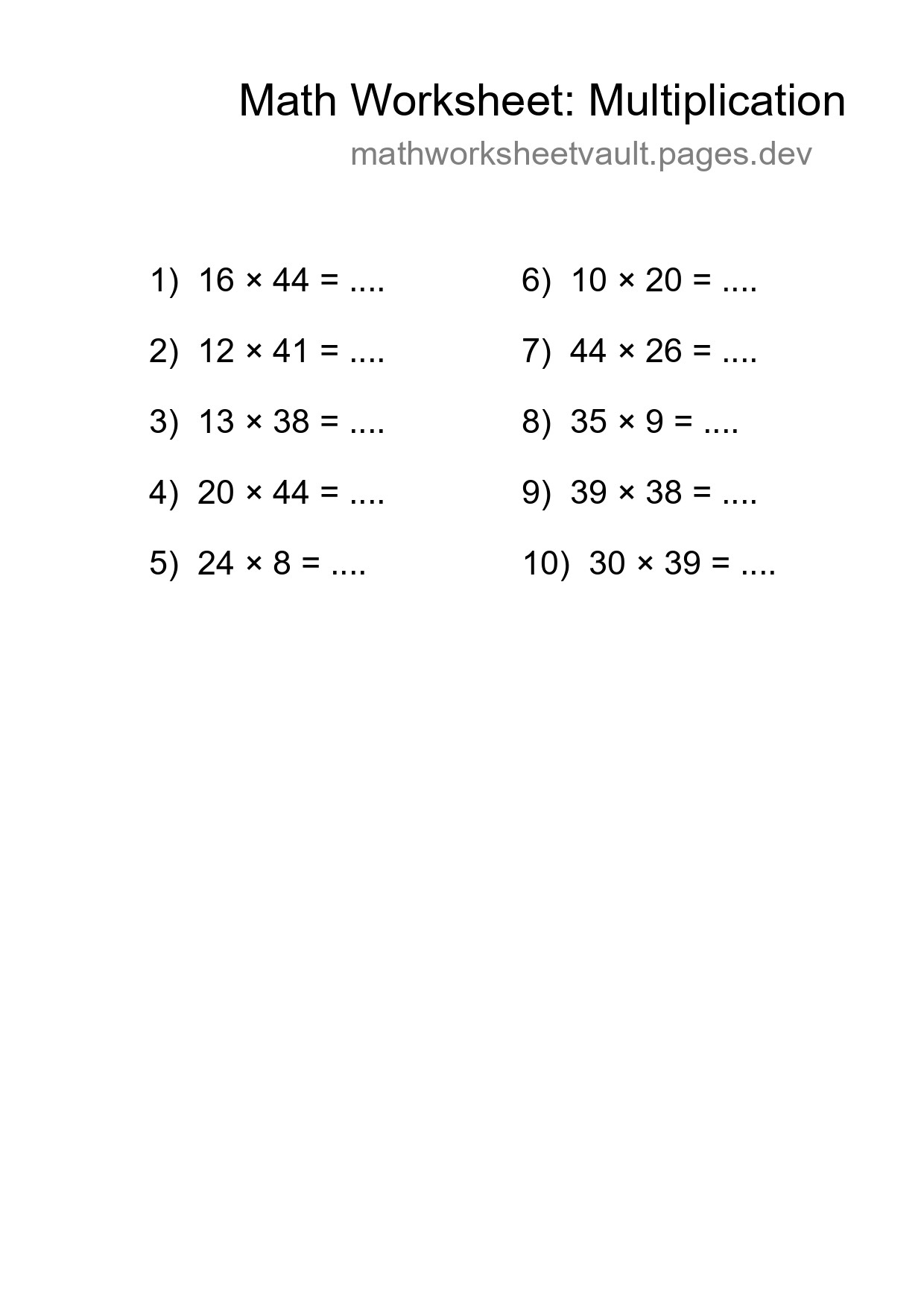 Free 10 Multiplication Math Worksheet For Grade 2 With Answers - Part 207