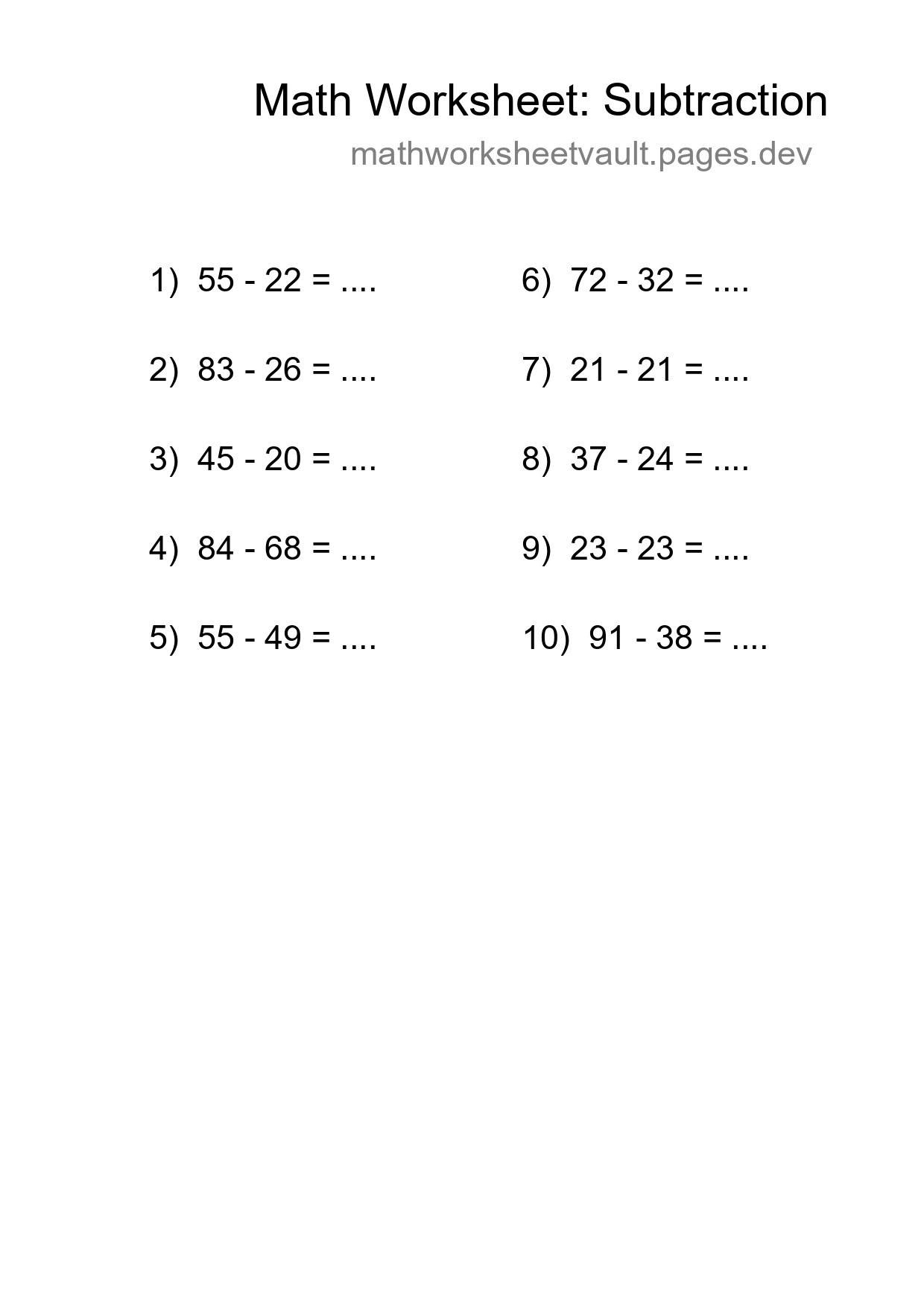 Free 10 Subtraction Math Worksheet For Grade 3 - Part 118