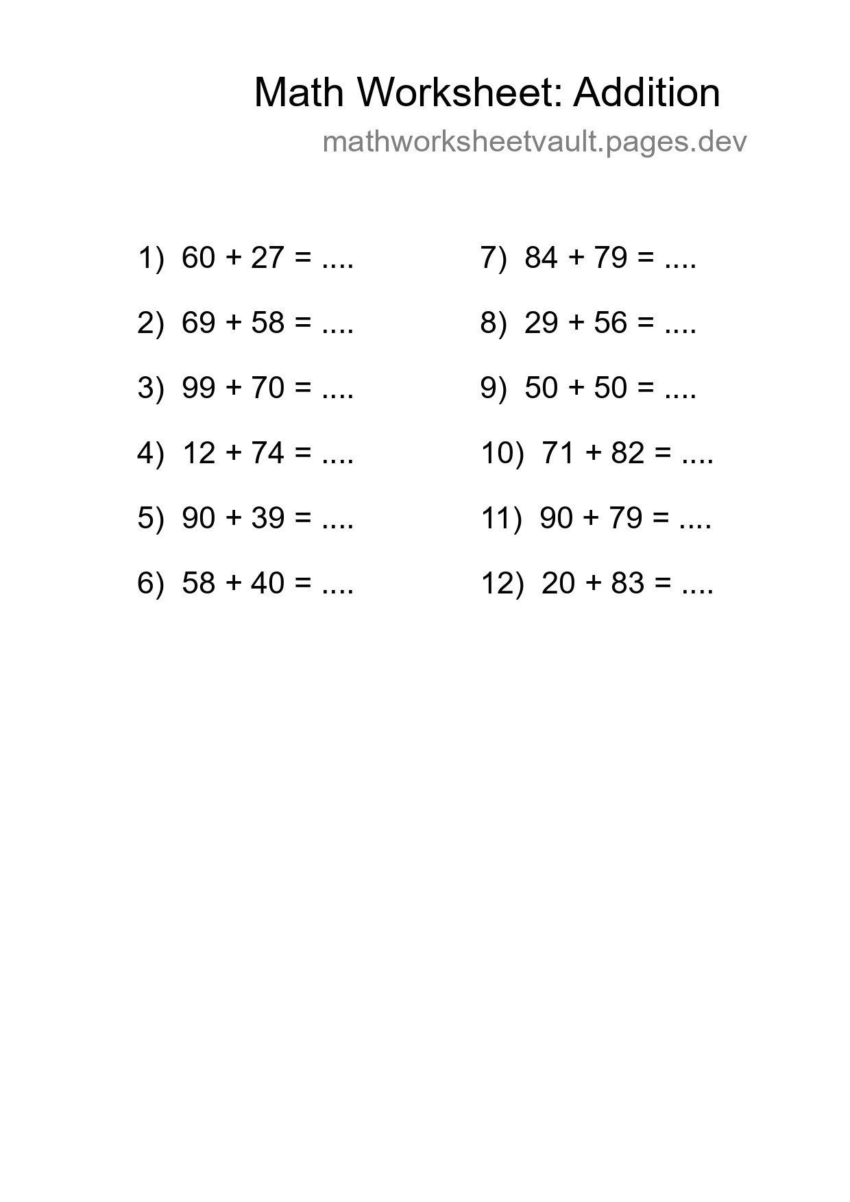 Free 12 Addition Math Worksheet For Grade 3 - Part 51