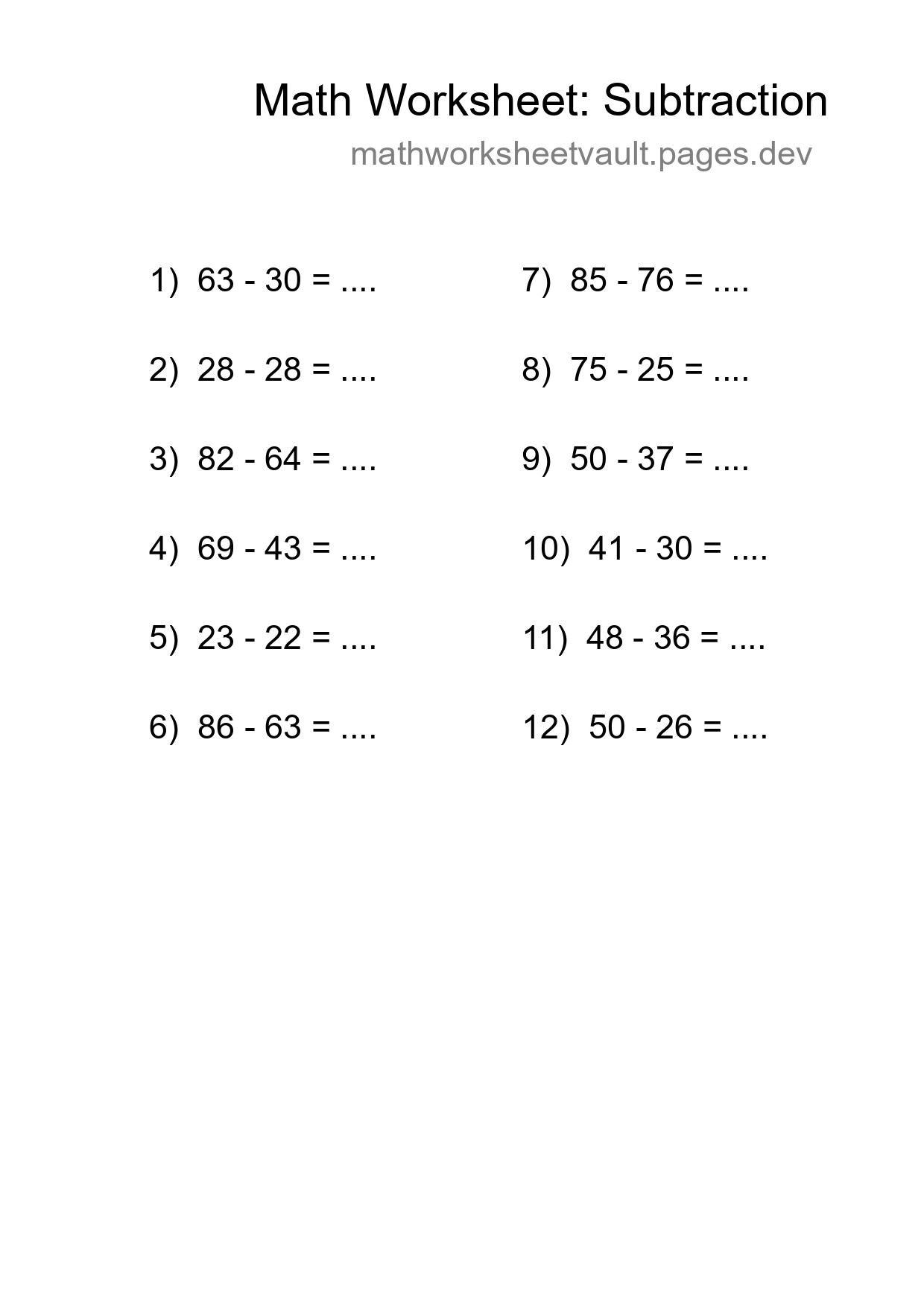 Free 12 Subtraction Math Worksheet For Grade 3 - Part 218