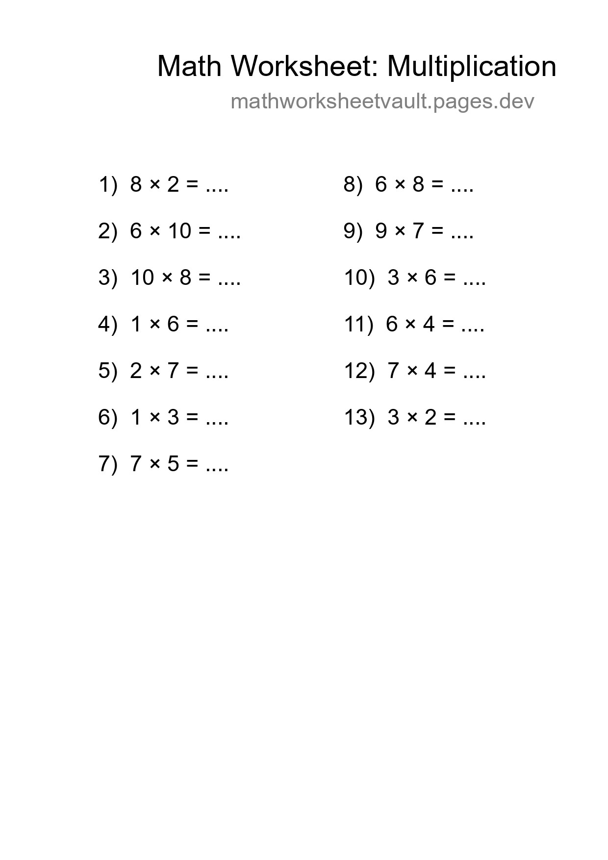 Free 13 Multiplication Math Worksheet For Grade 1 With Answers - Part 77