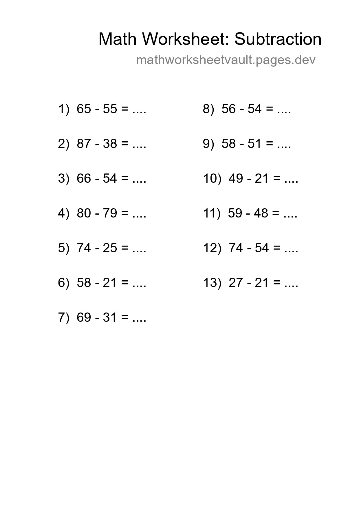 Free 13 Subtraction Math Worksheet For Grade 3 With Answers - Part 58