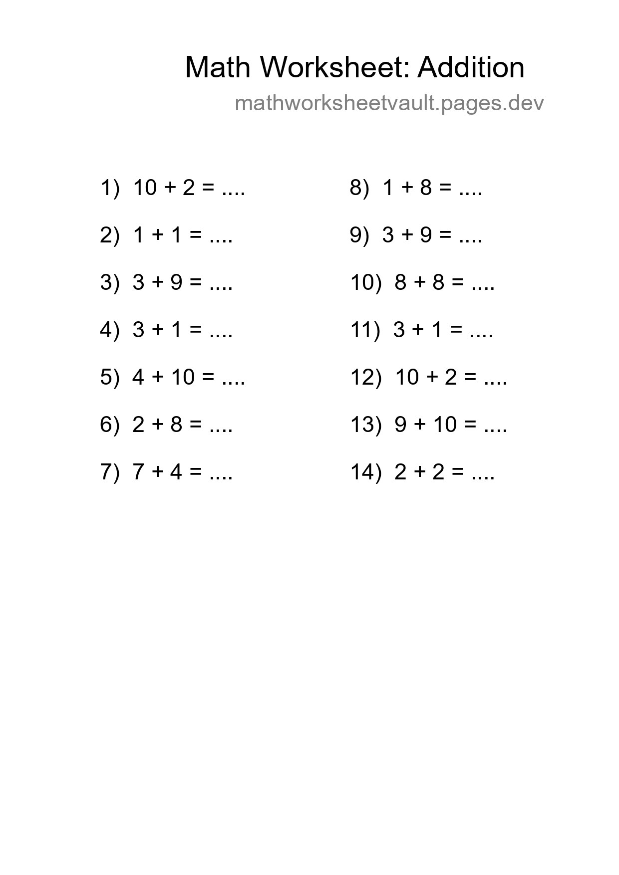 Free 14 Addition Math Worksheet For Grade 1 With Answers - Part 101