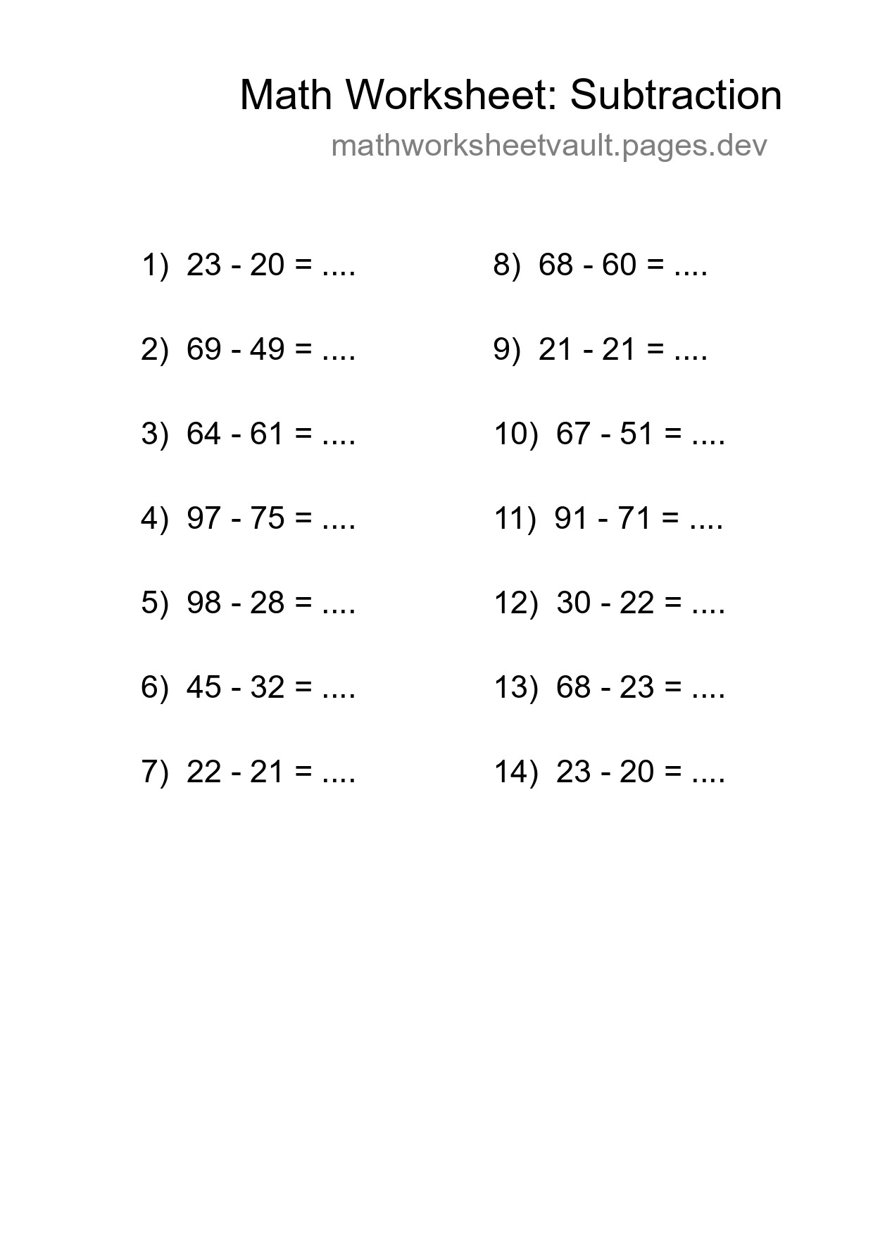 Free 14 Subtraction Math Worksheet For Grade 3 - Part 208