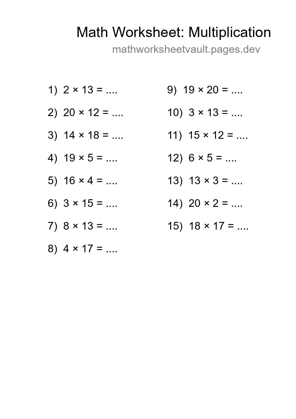 Free 15 Multiplication Math Worksheet For Grade 2 - Part 37