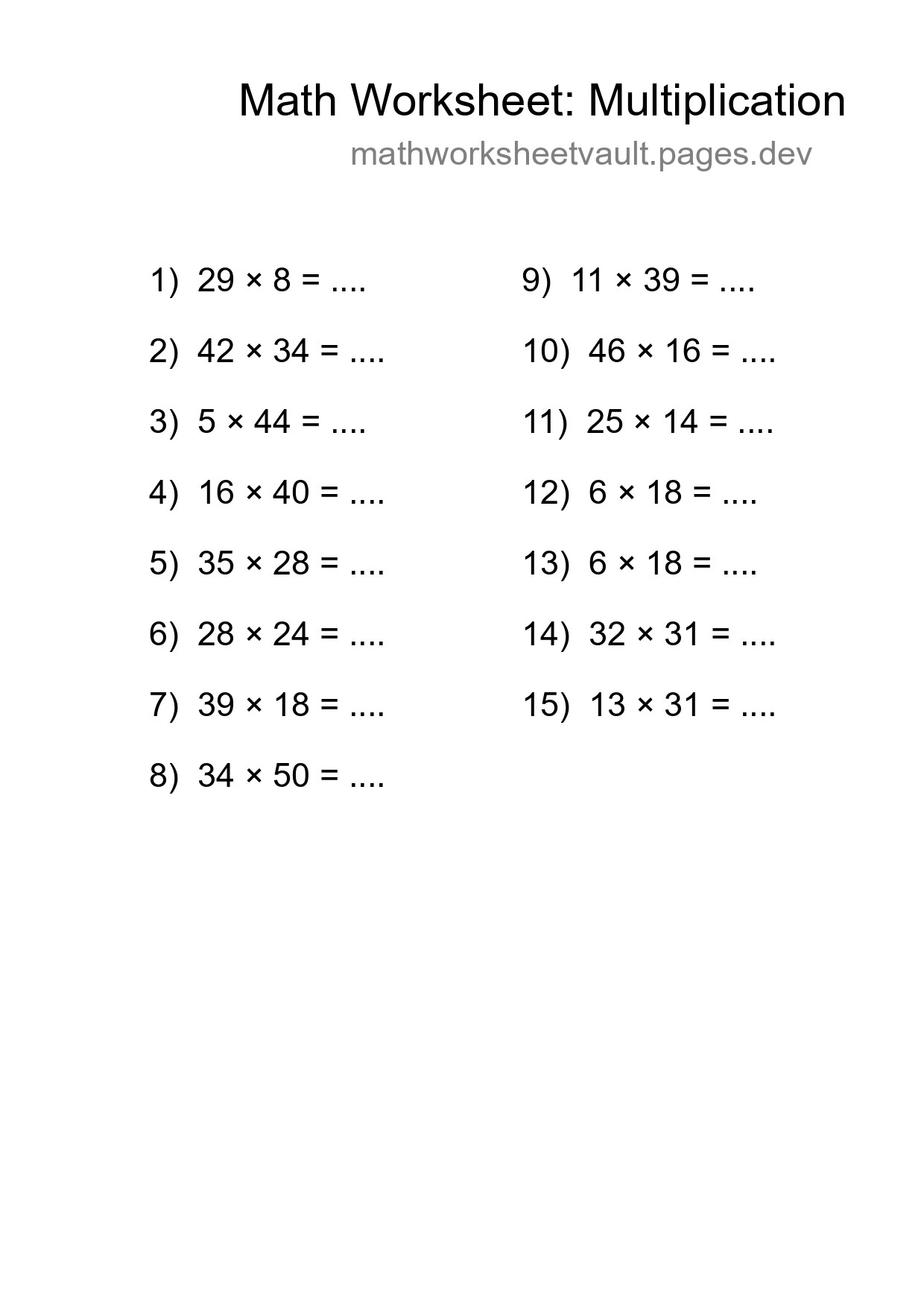 Free 15 Multiplication Math Worksheet For Grade 2 With Answers - Part 257