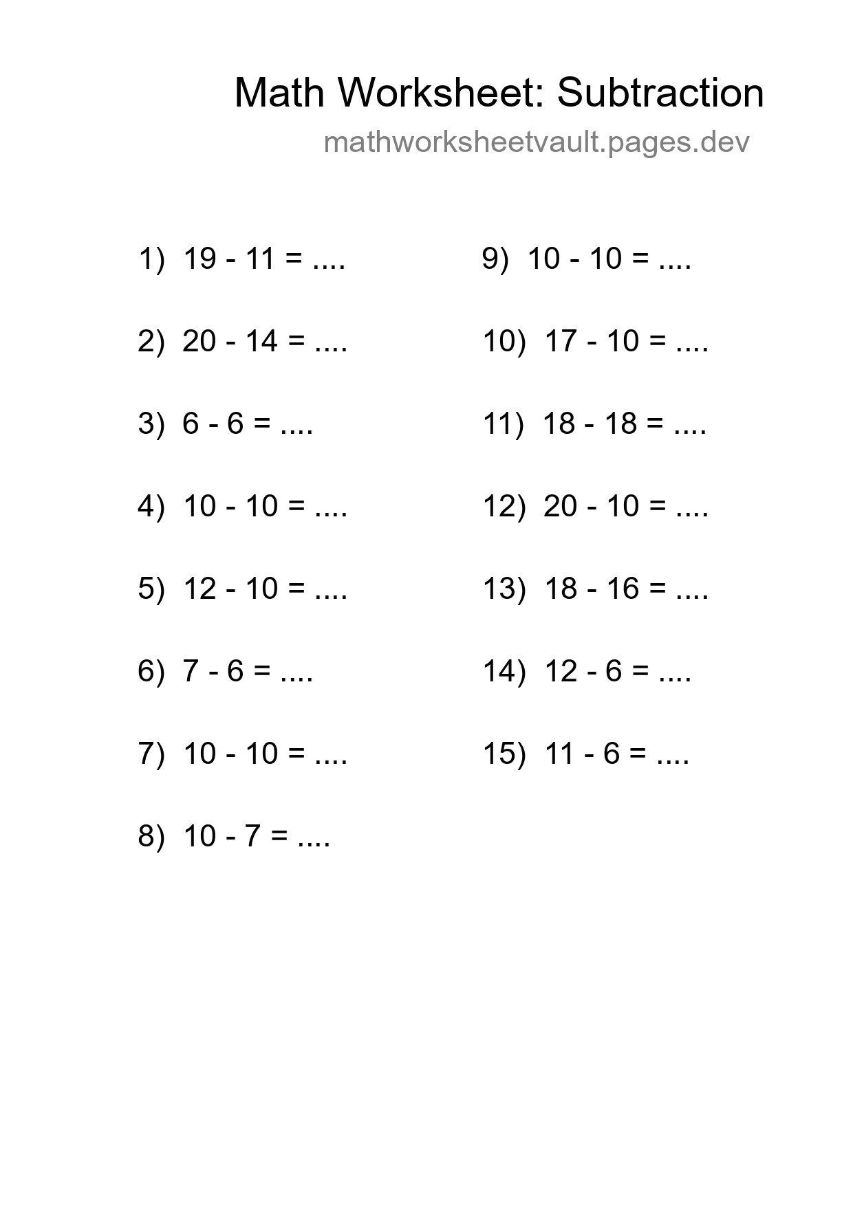 Free 15 Subtraction Math Worksheet For Grade 2 - Part 288