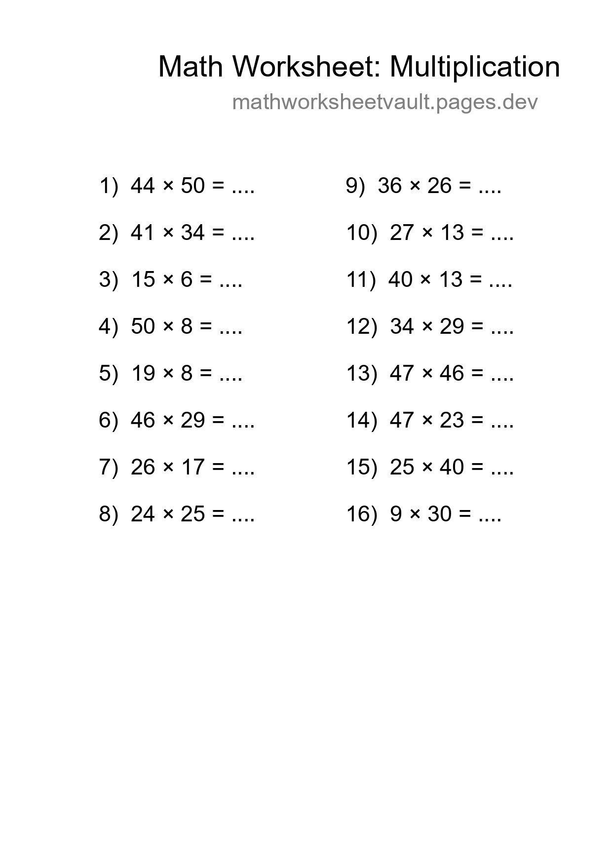 Free 16 Multiplication Math Worksheet For Grade 2 With Answers - Part 107