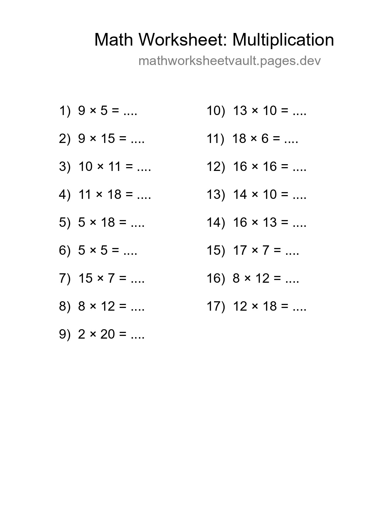 Free 17 Multiplication Math Worksheet For Grade 2 - Part 237