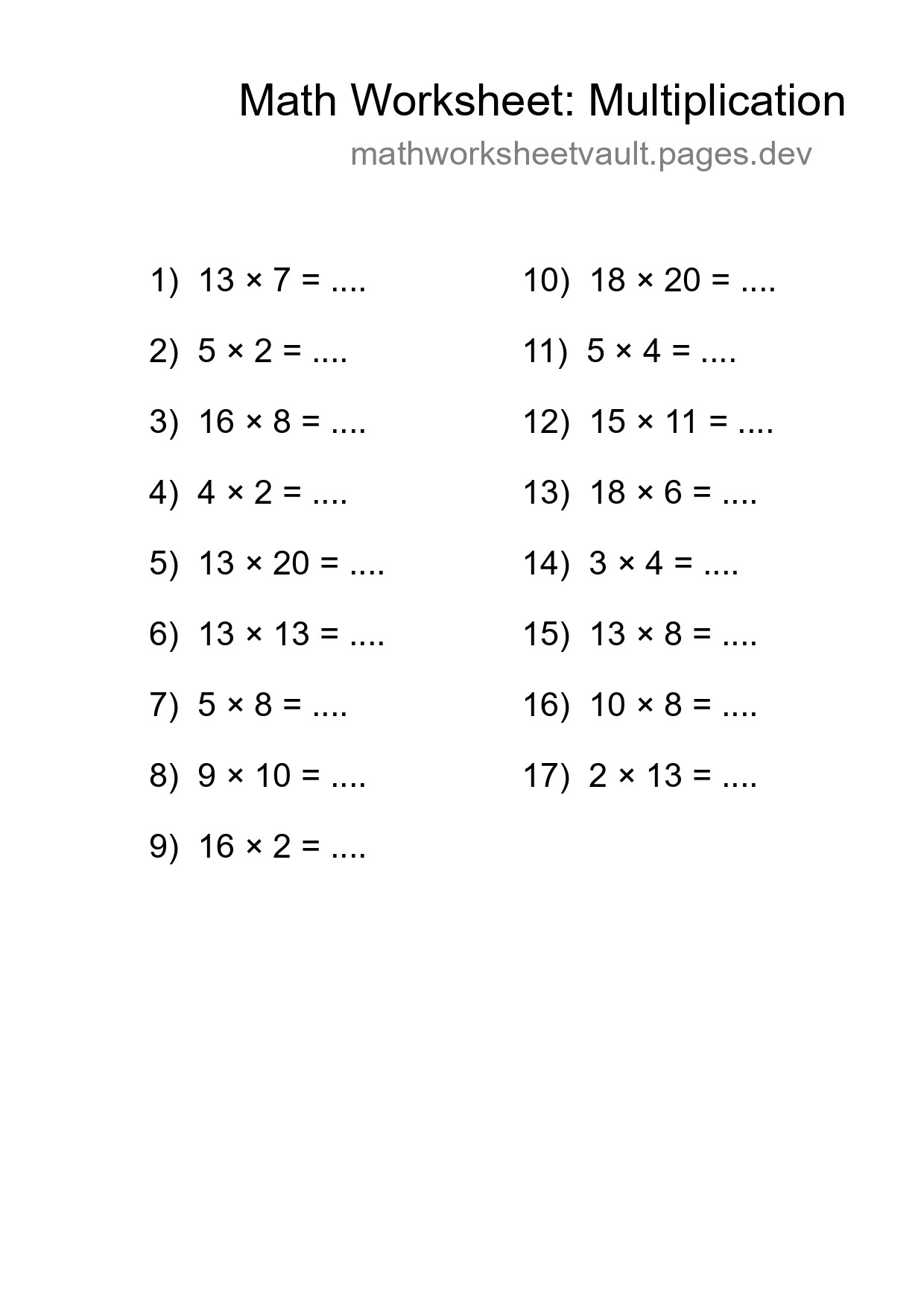 Free 17 Multiplication Math Worksheet For Grade 2 With Answers - Part 87
