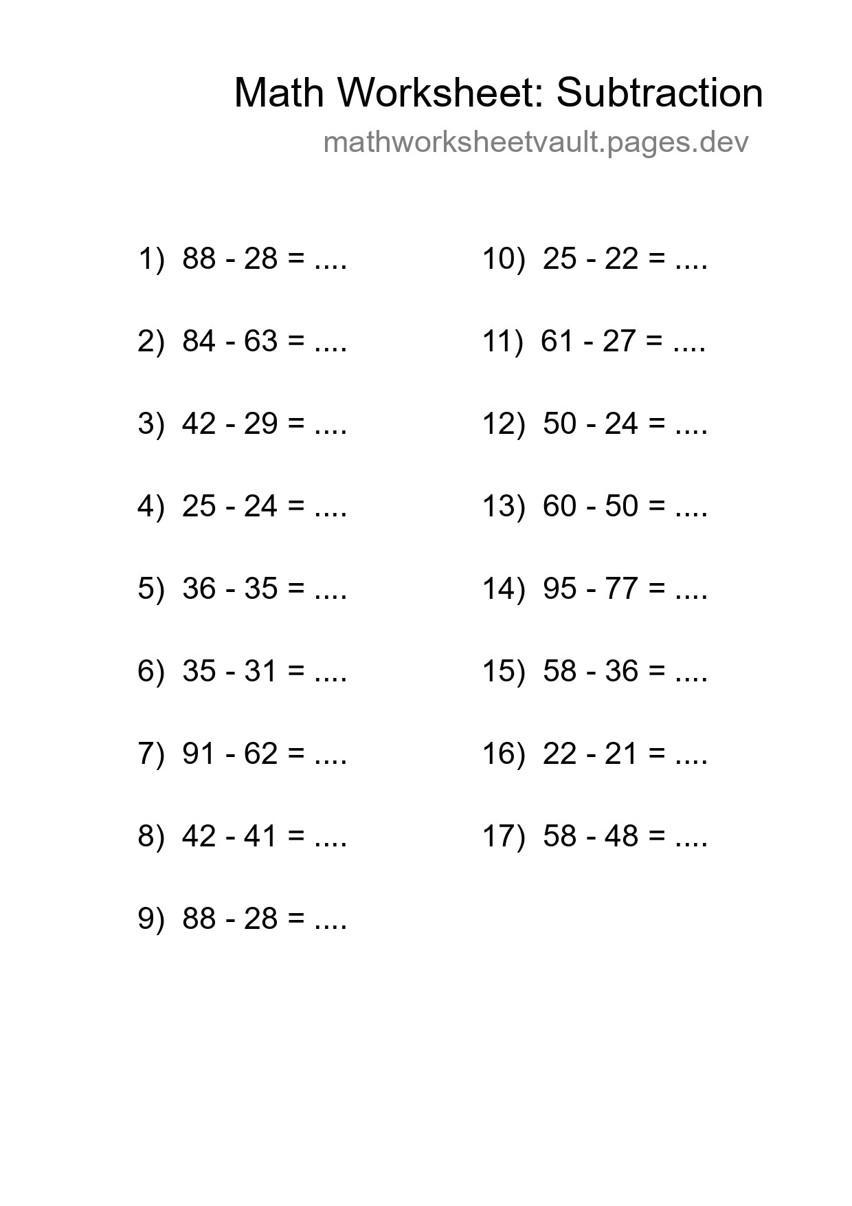 Free 17 Subtraction Math Worksheet For Grade 3 - Part 138