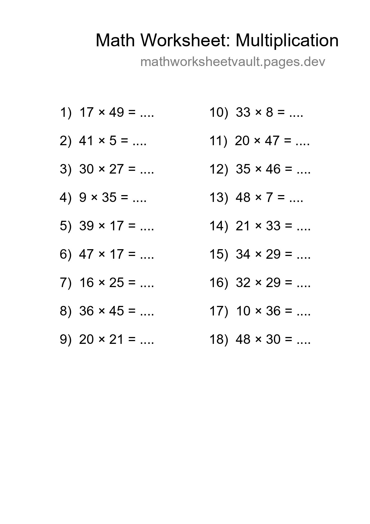 Free 18 Multiplication Math Worksheet For Grade 2 - Part 267