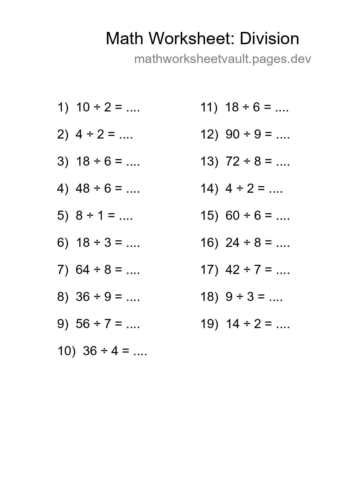 Free 19 Division Math Worksheet For Grade 1 - Part 174