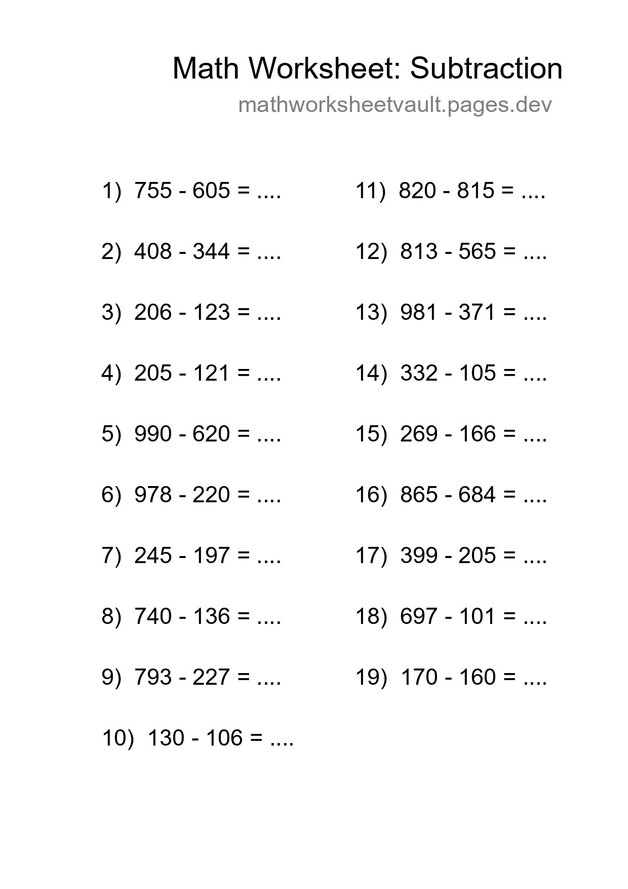 Free 19 Subtraction Math Worksheet For Grade 5 With Answers - Part 128