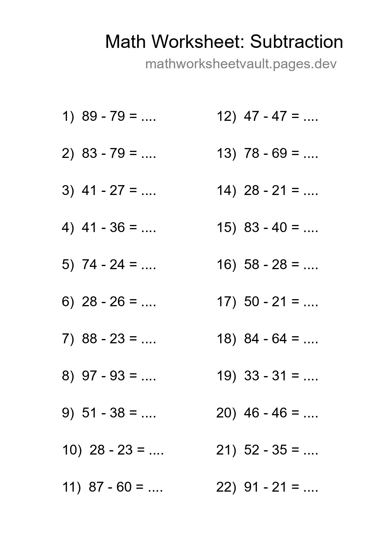 Free 22 Subtraction Math Worksheet For Grade 3 - Part 278