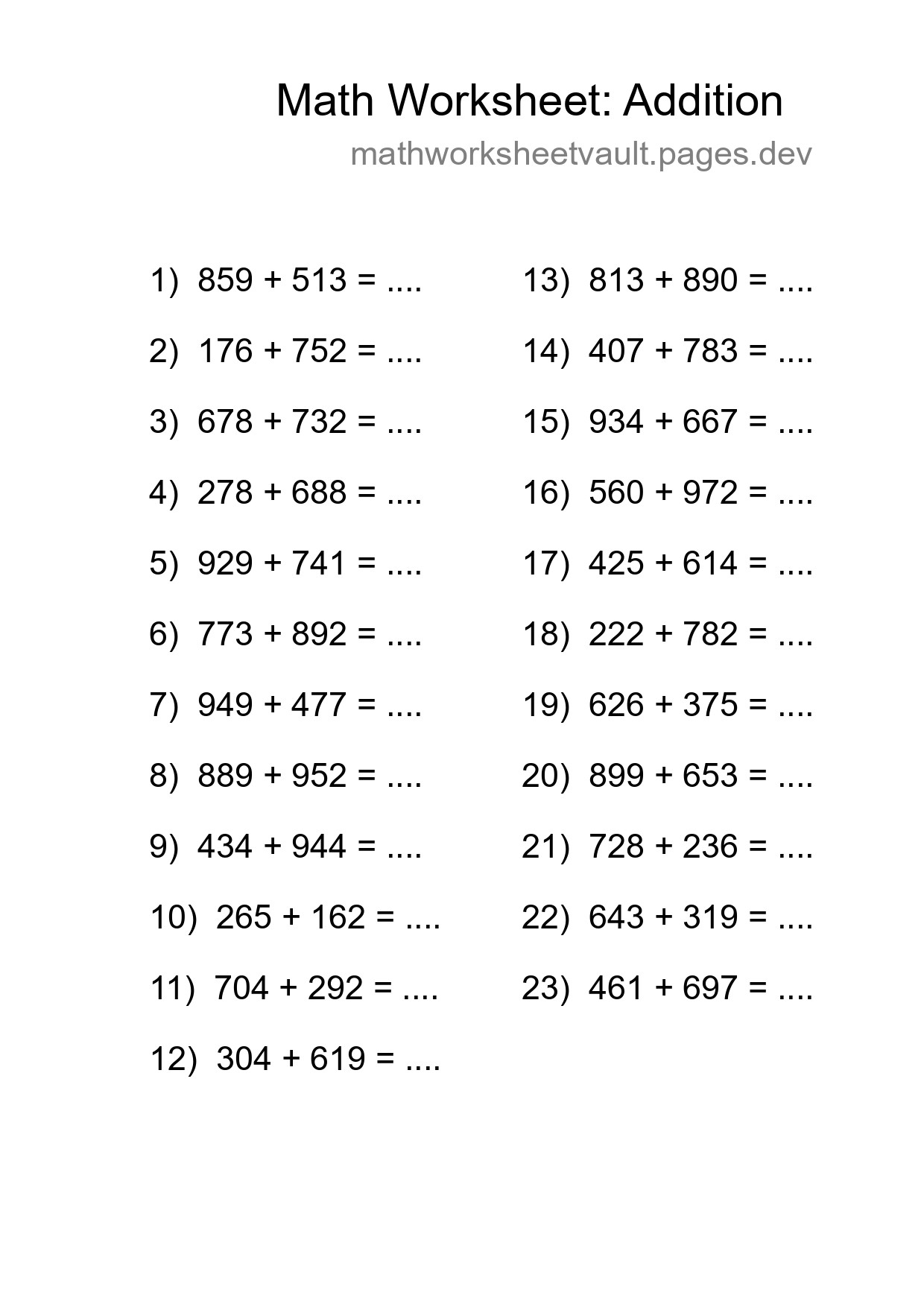 Free 23 Addition Math Worksheet For Grade 5 - Part 281