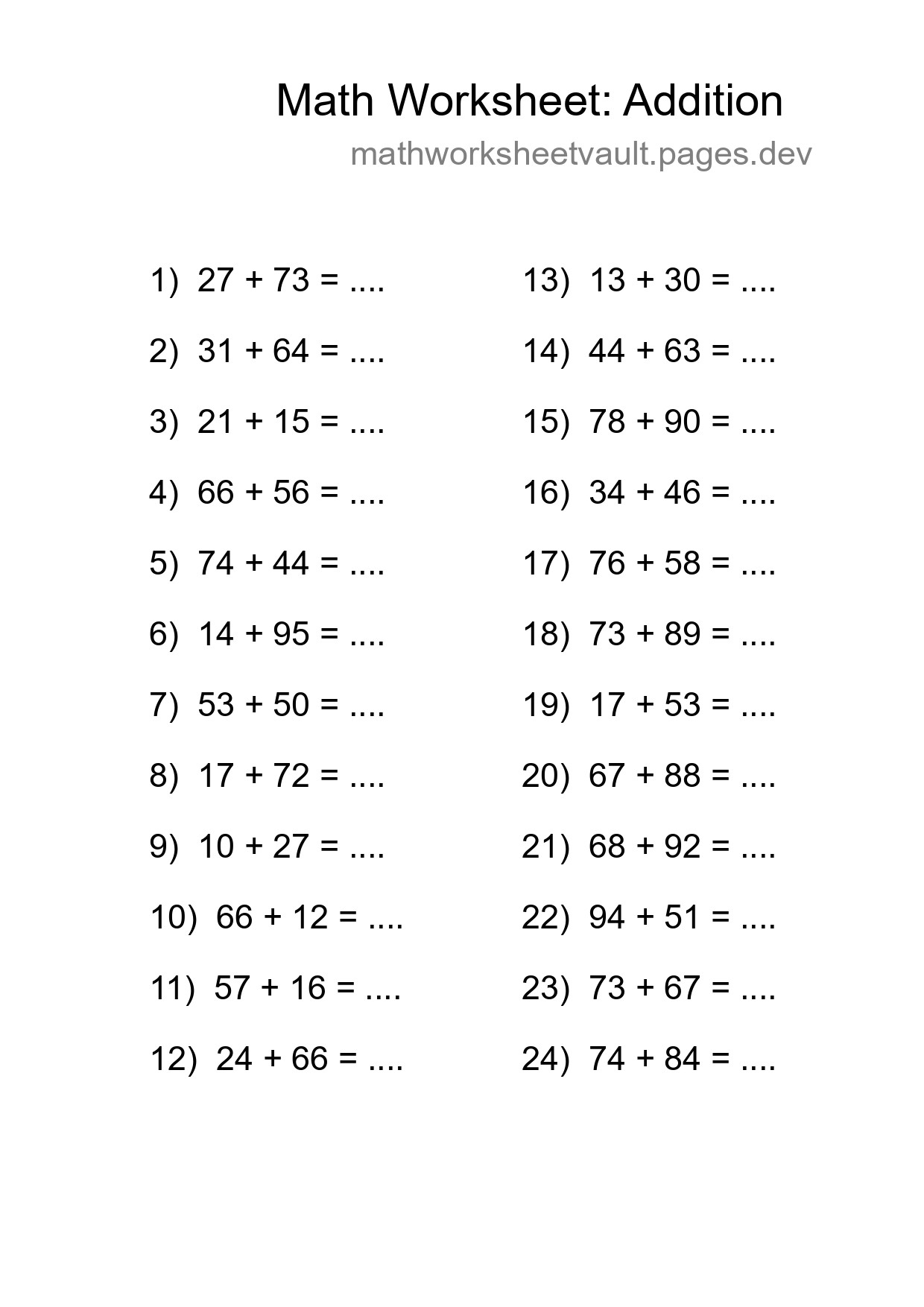Free 24 Addition Math Worksheet For Grade 3 - Part 211