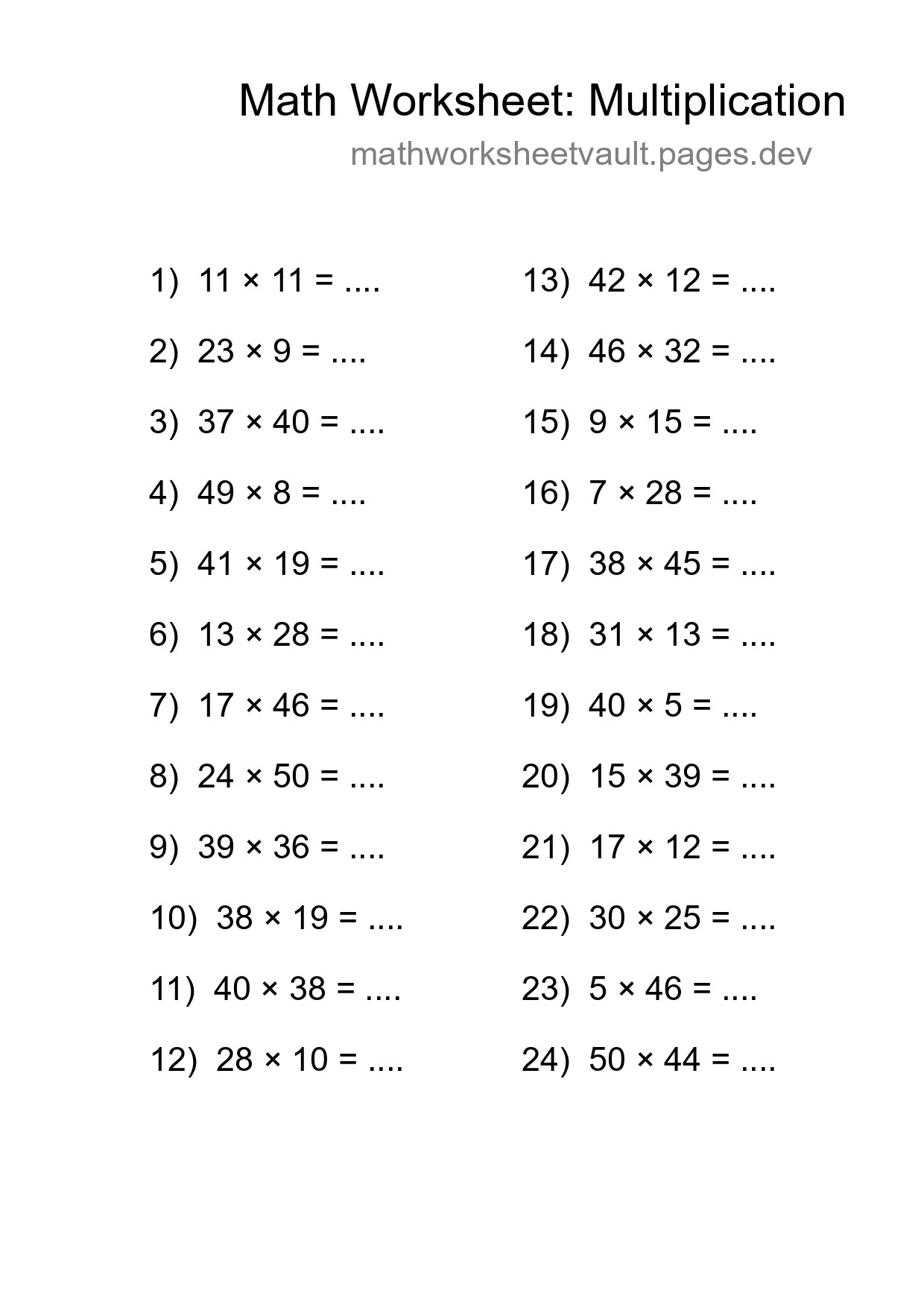 Free 24 Multiplication Math Worksheet For Grade 2 With Answers - Part 17