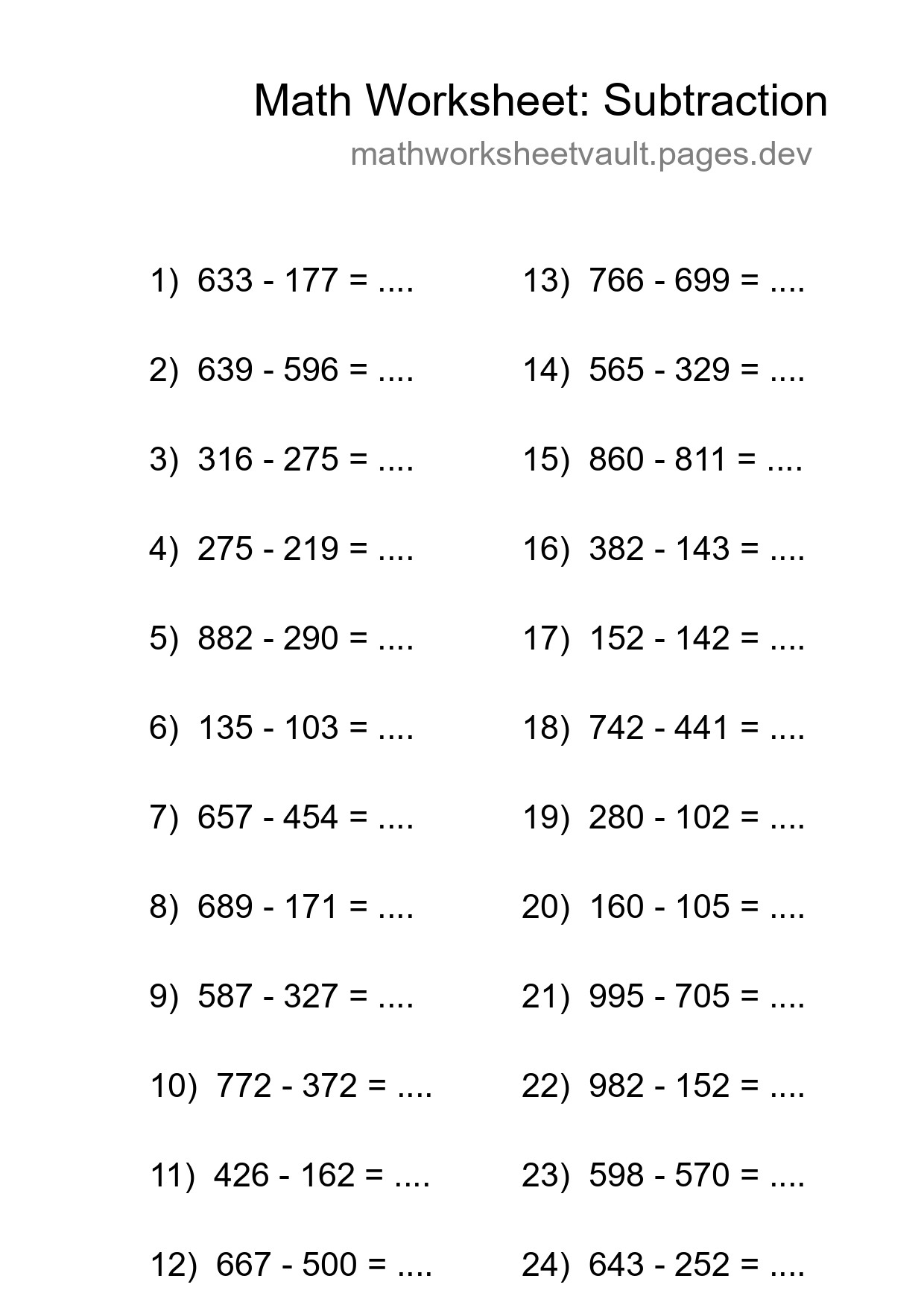 Free 24 Subtraction Math Worksheet For Grade 5 With Answers - Part 268