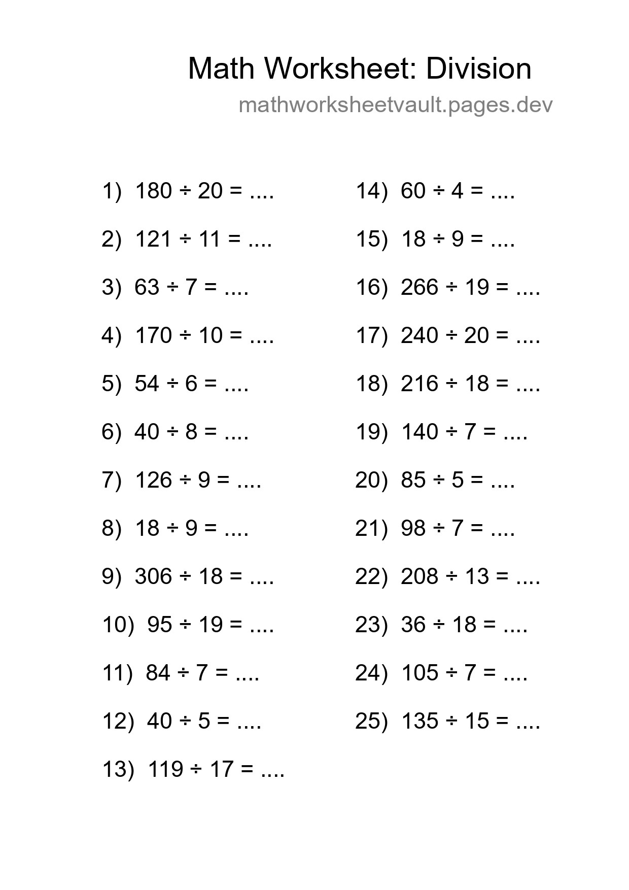 Free 25 Division Math Worksheet For Grade 2 - Part 294