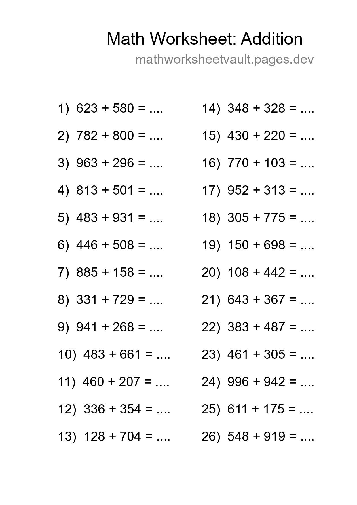 Free 26 Addition Math Worksheet For Grade 5 - Part 231