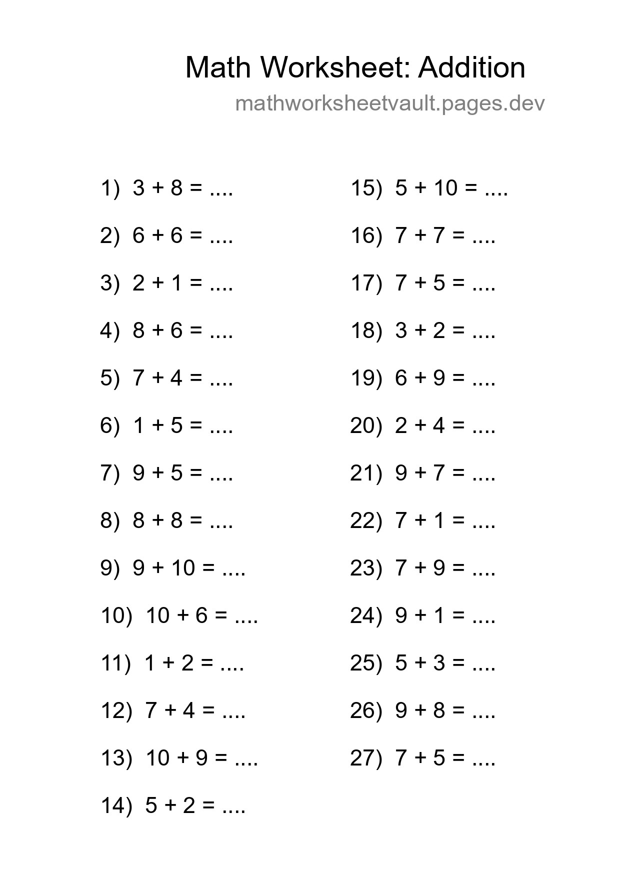 Free 27 Addition Math Worksheet For Grade 1 With Answers - Part 31