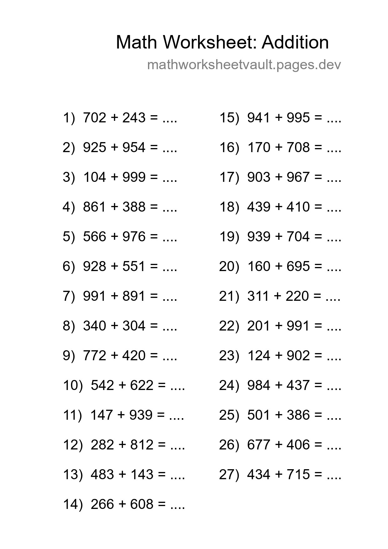 Free 27 Addition Math Worksheet For Grade 5 - Part 81