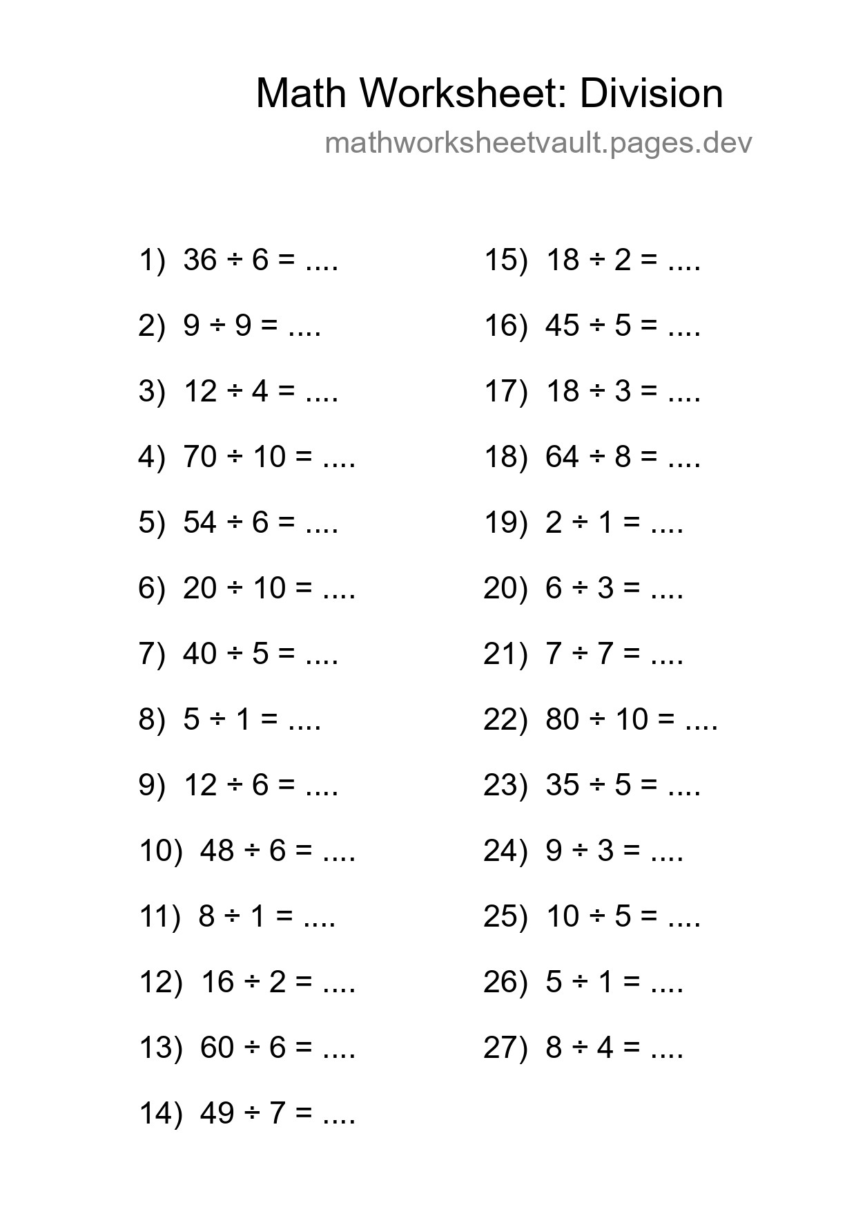 Free 27 Division Math Worksheet For Grade 1 - Part 4