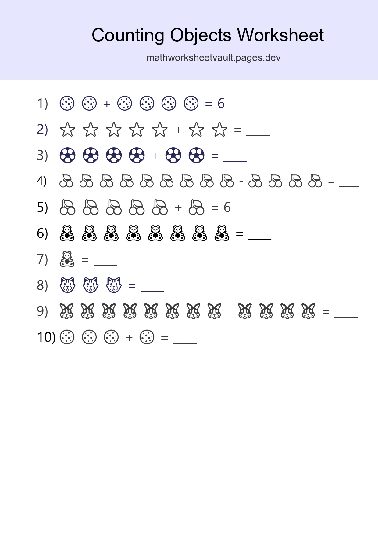 Free Counting Objects Worksheet For Kindergarten Printable - Part 213