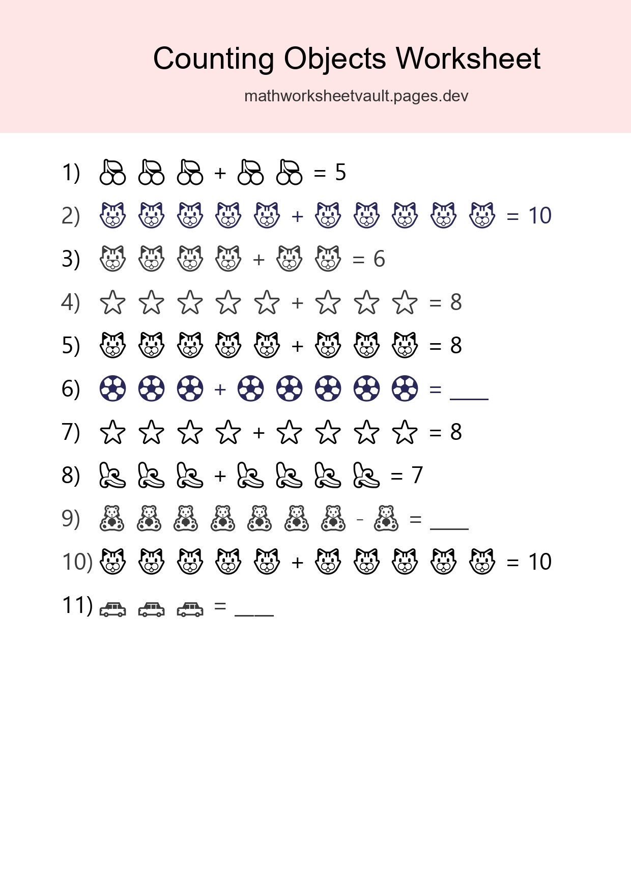 Free Counting Objects Worksheet For Kindergarten Printable - Part 233