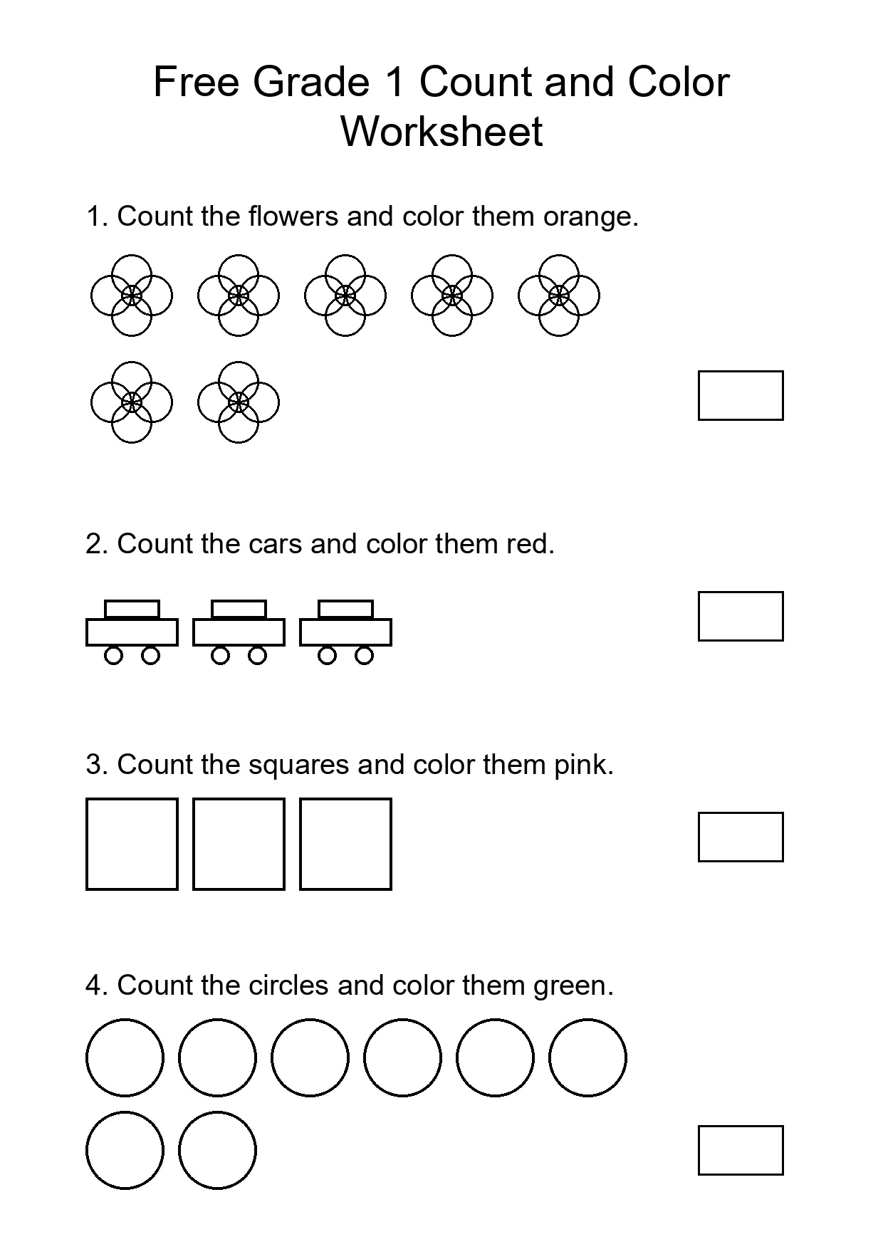 Free Grade 1 Count and Color Worksheet