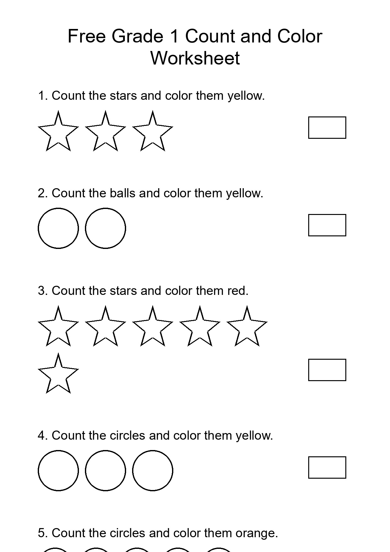 Free Grade 1 Count and Color Worksheet