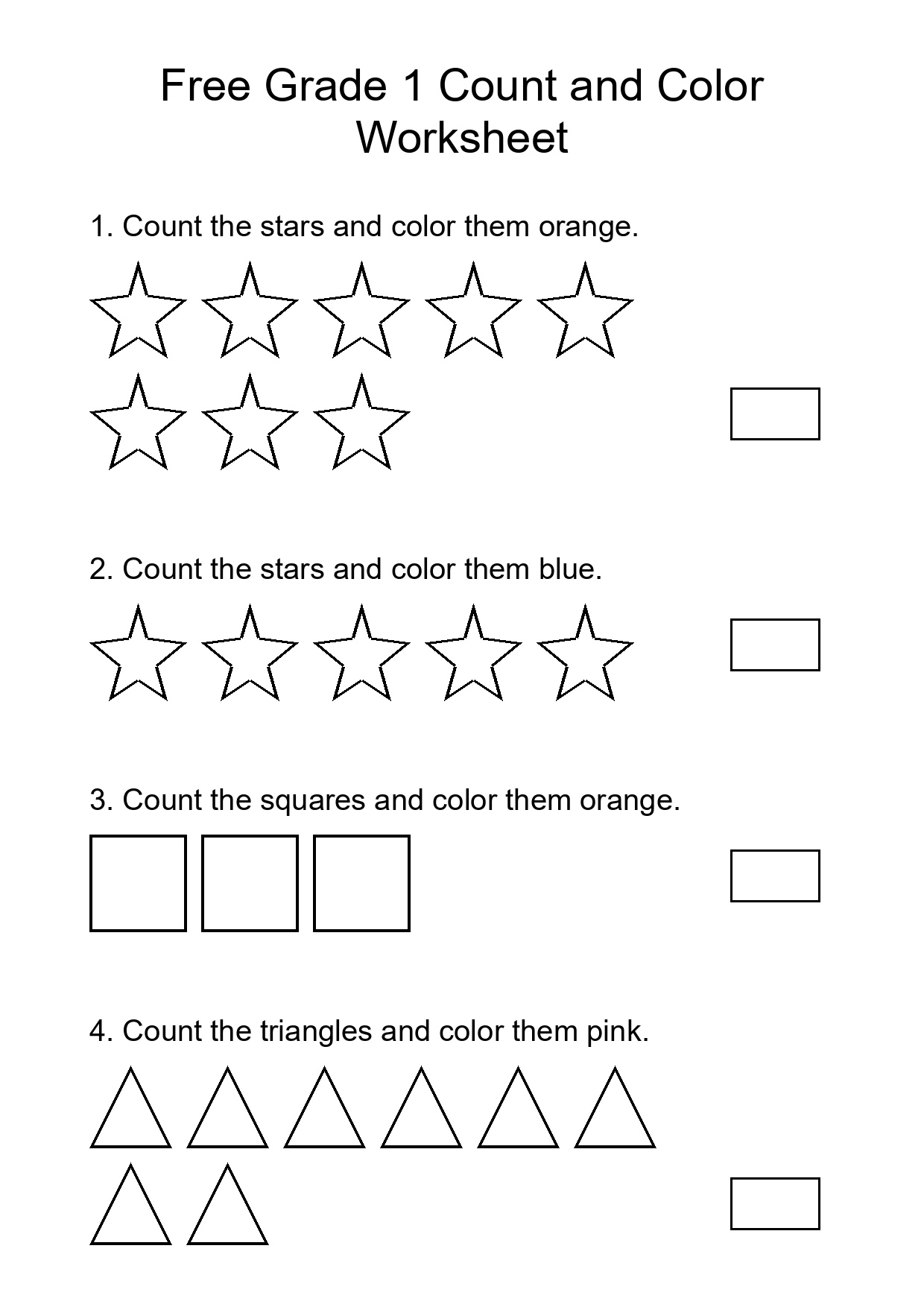 Free Grade 1 Count and Color Worksheet