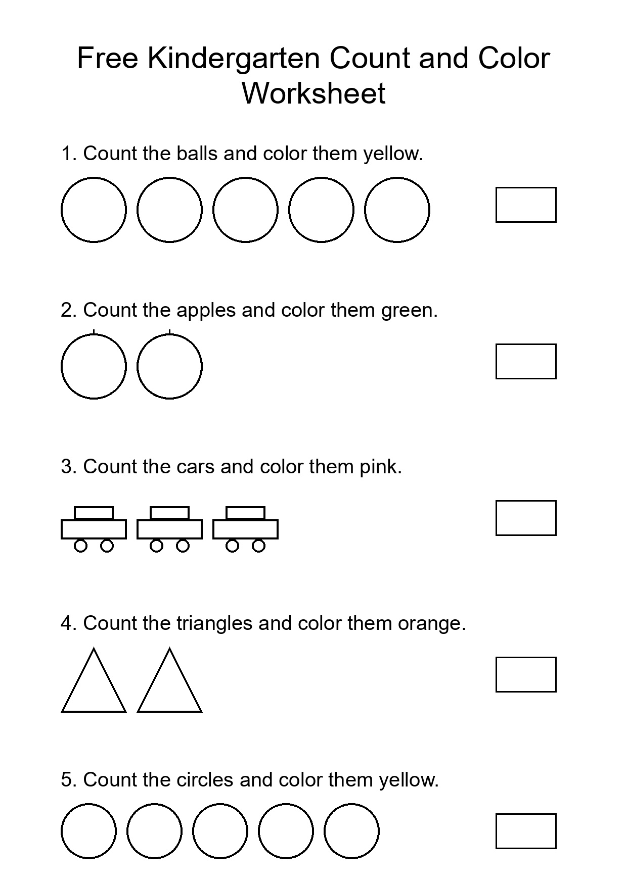 Free Kindergarten Count and Color Worksheet