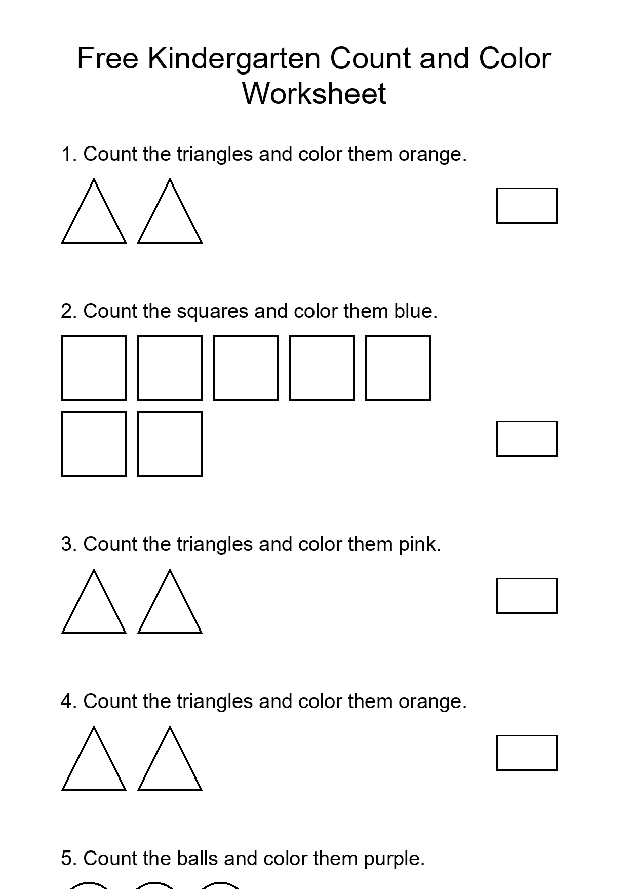 Free Kindergarten Count and Color Worksheet