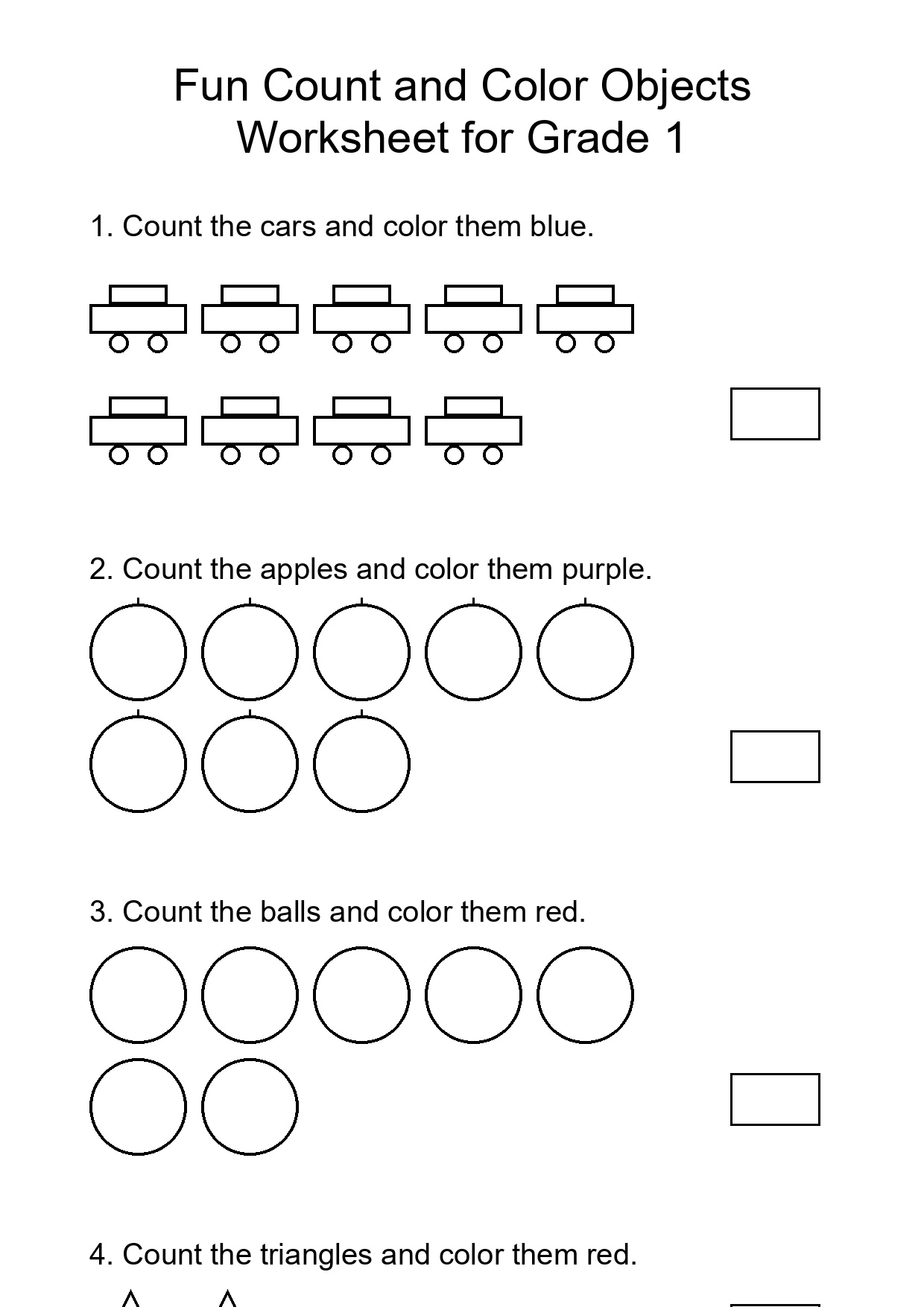 Fun Count and Color Objects Worksheet for Grade 1