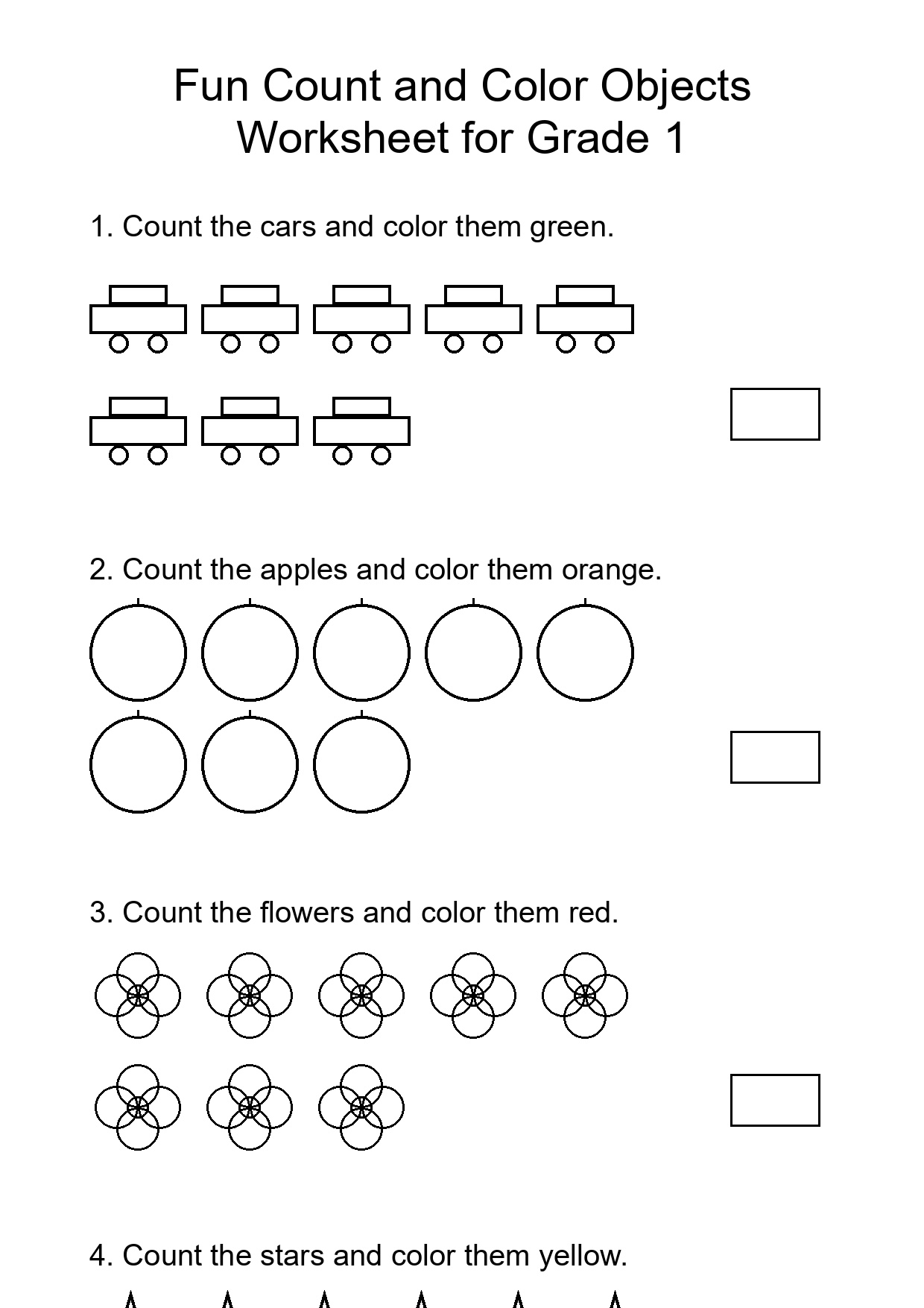 Fun Count and Color Objects Worksheet for Grade 1