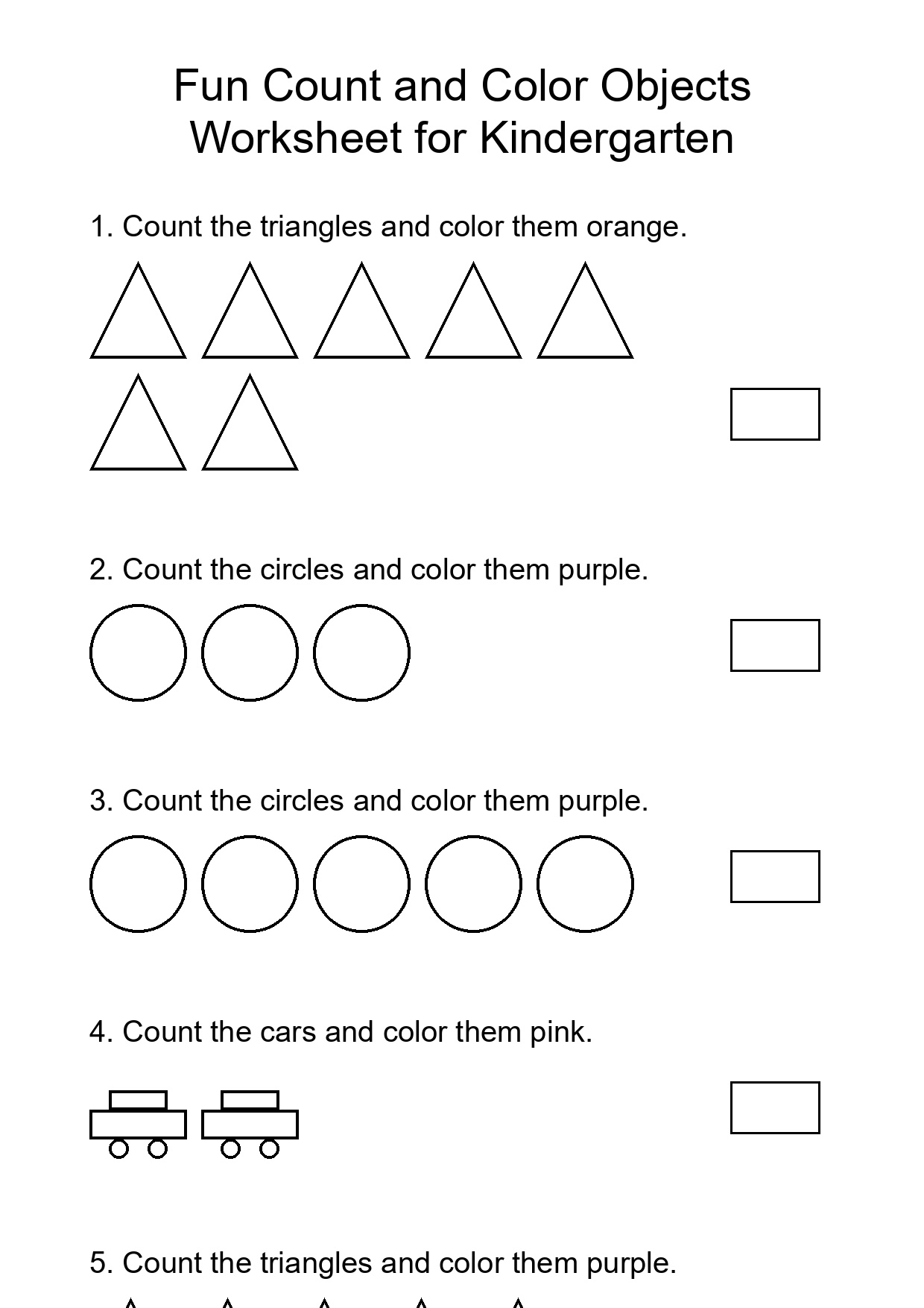 Fun Count and Color Objects Worksheet for Kindergarten