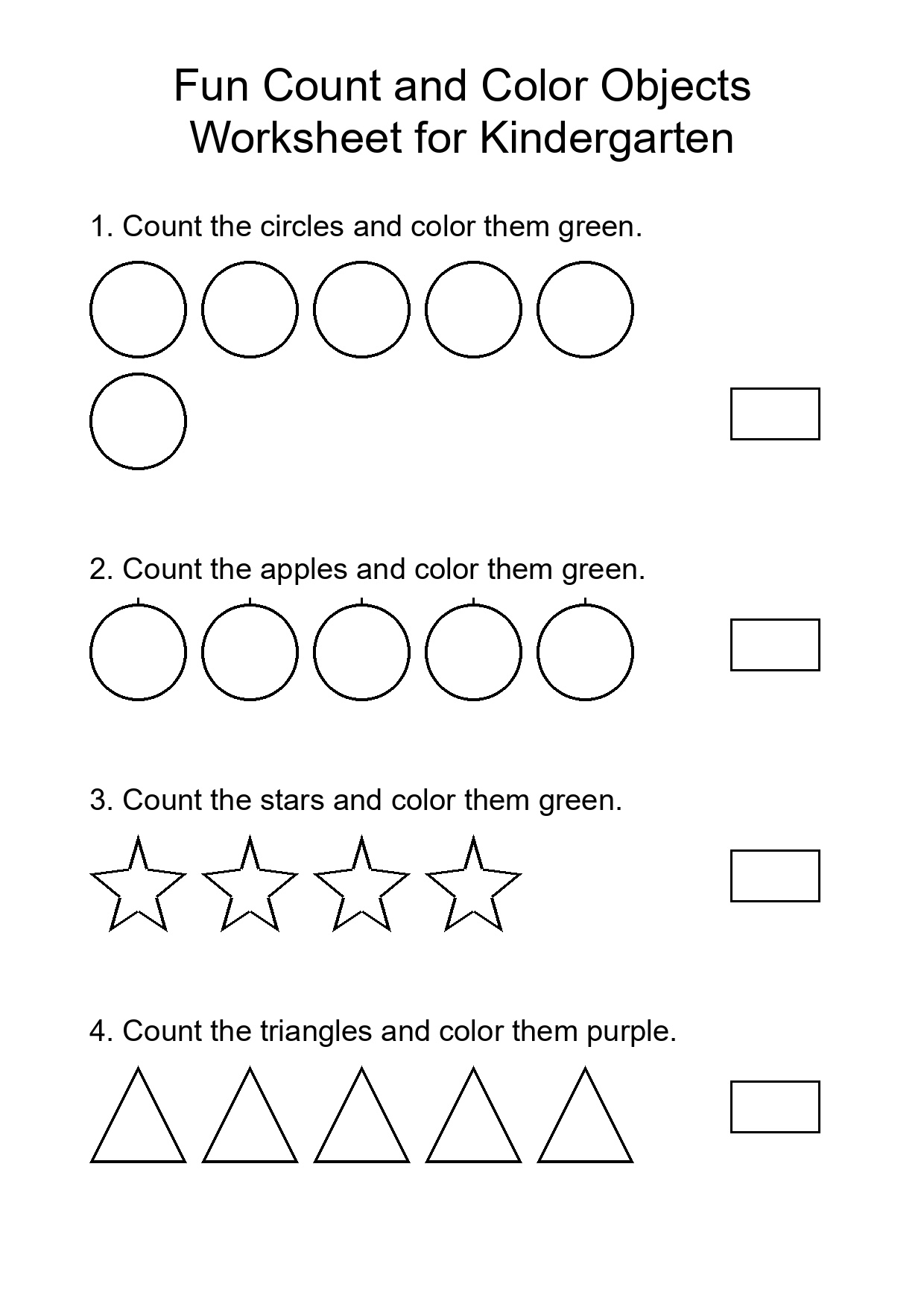 Fun Count and Color Objects Worksheet for Kindergarten