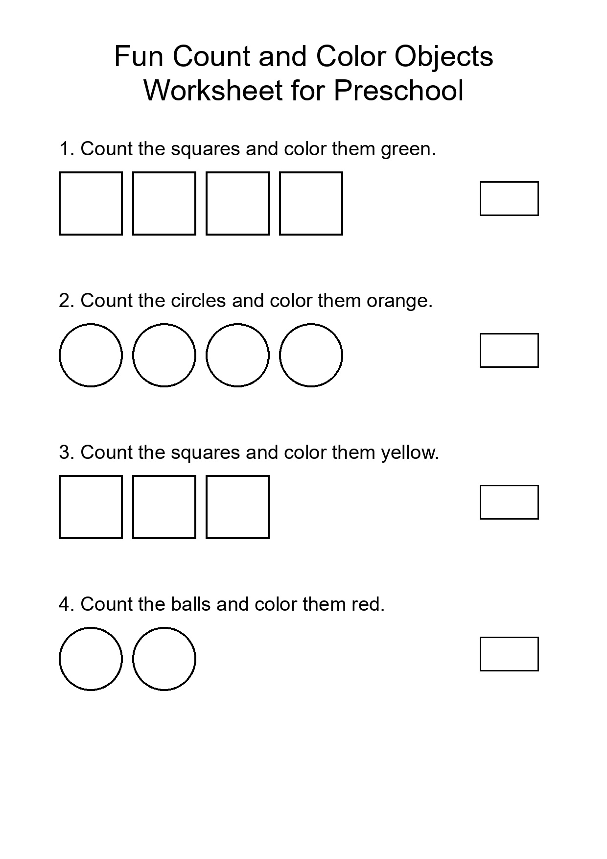 Fun Count and Color Objects Worksheet for Preschool