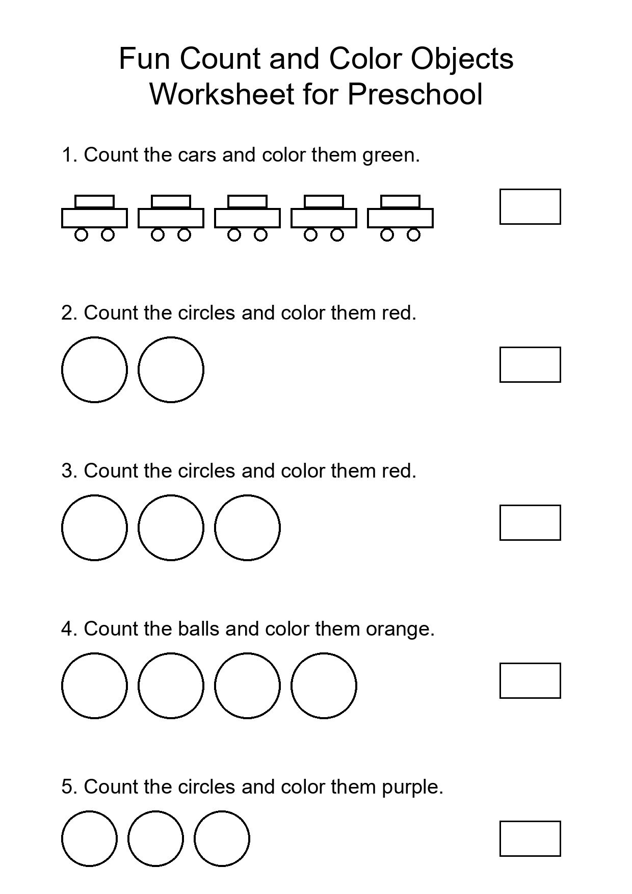 Fun Count and Color Objects Worksheet for Preschool