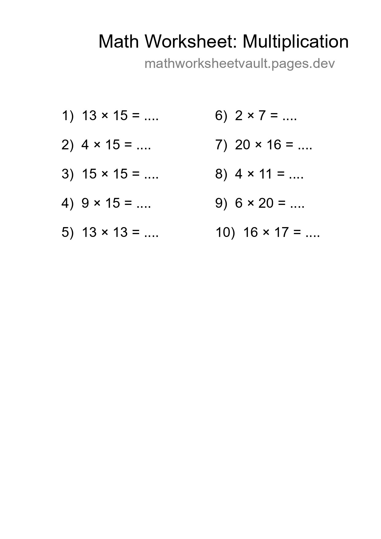Grade 2 Multiplication Practice Worksheet (10 Problems) - Part 137