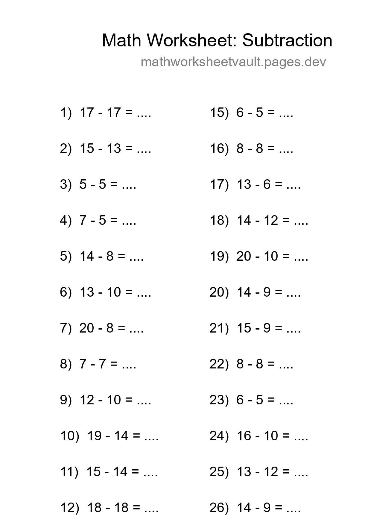 Grade 2 Subtraction Practice Worksheet (28 Problems) - Part 238